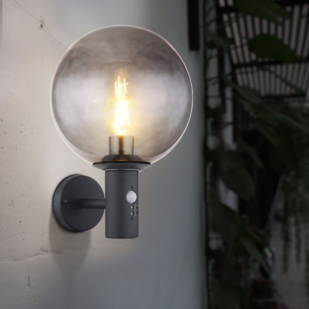 Globo Außen-Wandleuchte, Warmweiß, Außenlampe Bewegungsmelder Wandlampe LED Fassadenlampe rauch anthrazit | Wandleuchten
