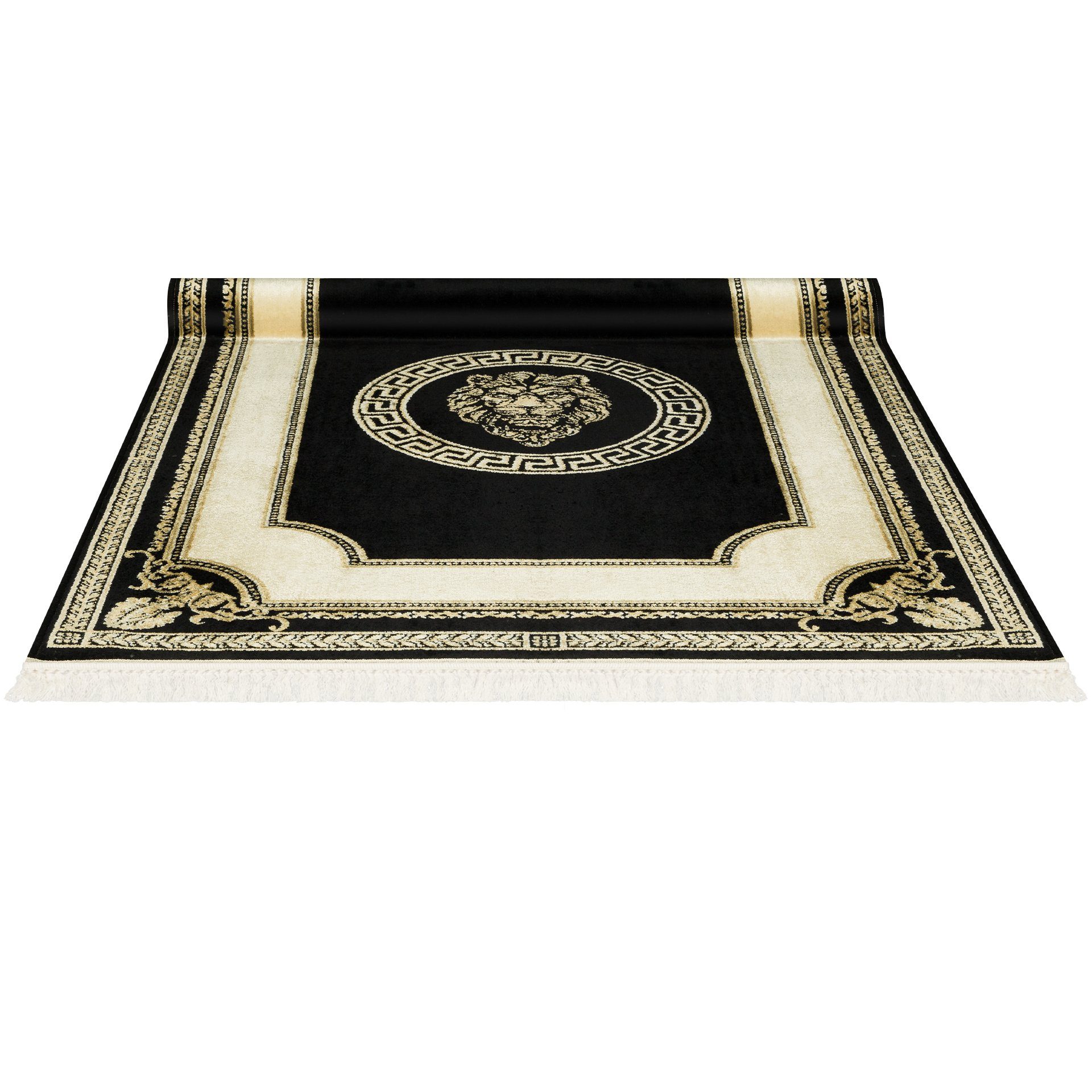 Belle Arti Teppich Luxus Teppich Läufer Löwen Motiv schwarz gold kurzflor 100% Viskose, Rechteckig, flauschig