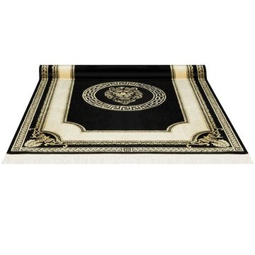 Designteppich Teppich Wohnzimmer Läufer mit Löwenkopf in schwarz gold 100% Viskose, Belle Arti, Rechteckig