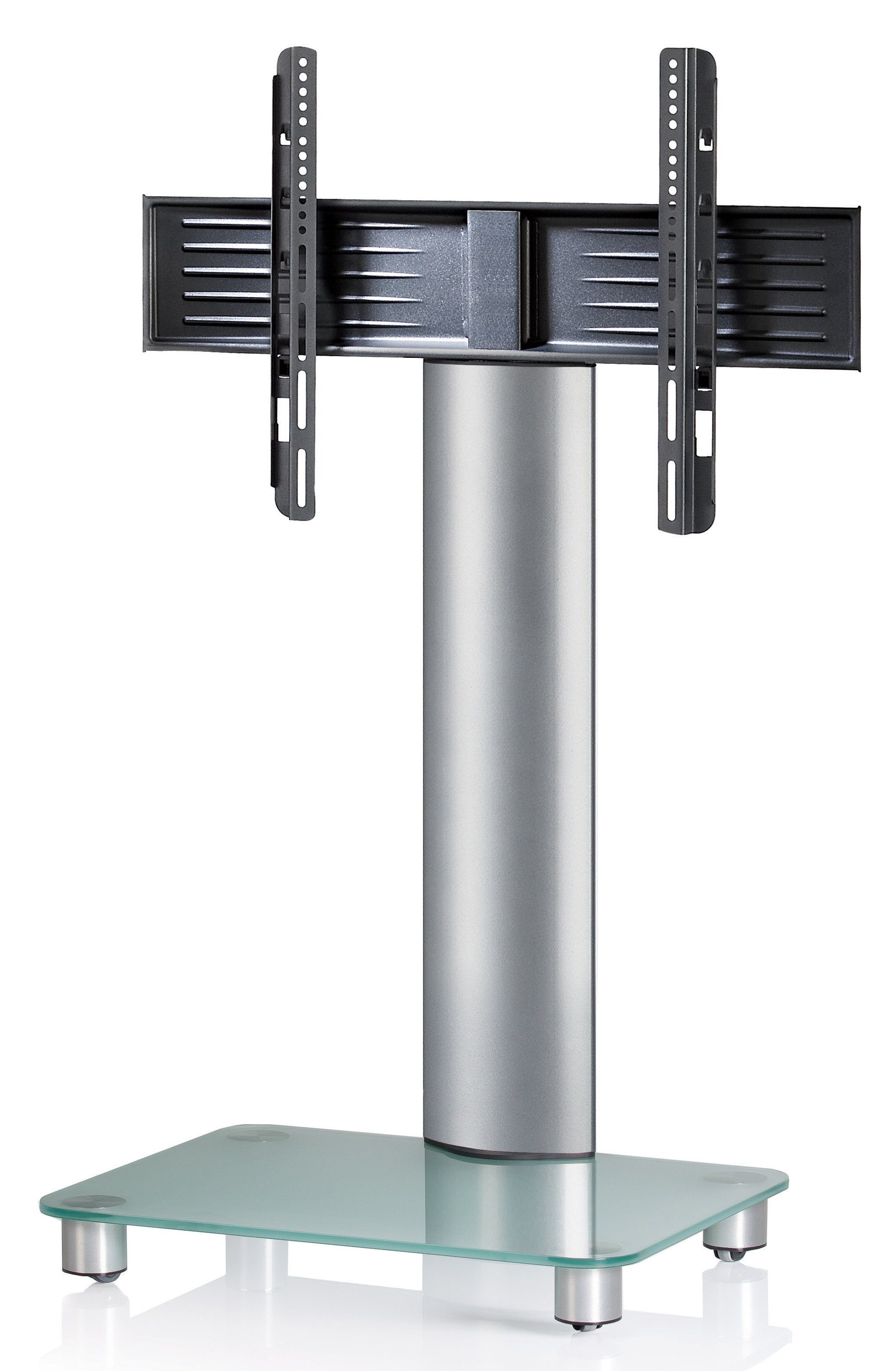 VCM TV-Ständer TV Standfuß Wohnzimmer Tosal H. 100 x B. 60 x T. x, (1, Fernseh Ständer aus Alu und Glas, Fernsehstand, TV-Rollwagen)