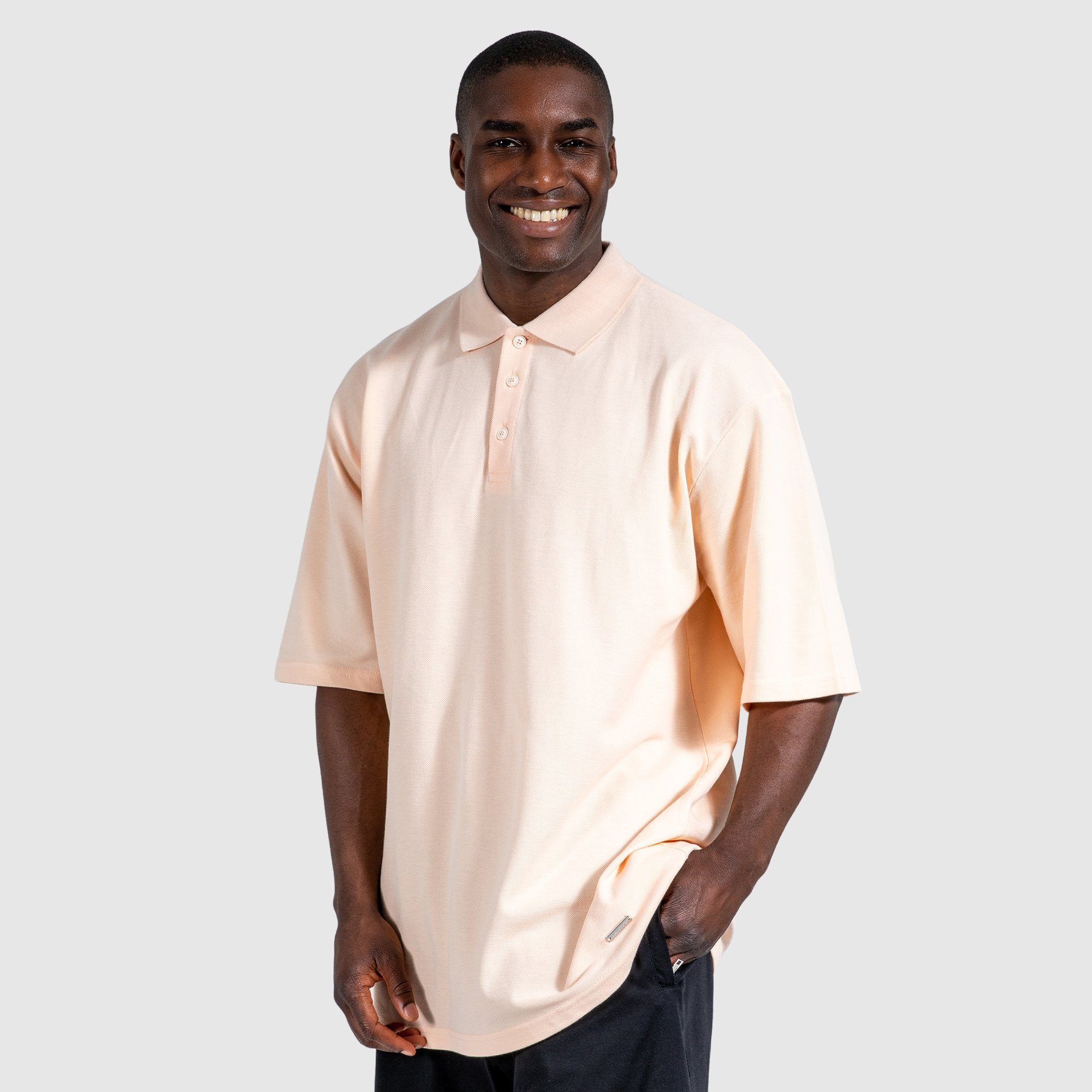 Smilodox Augustin Baumwolle, T-Shirt Aprikose Pikee Oversize, 100%