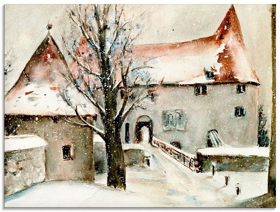 Artland Glasbild Winter auf der Burg, Gebäude (1 St), in verschiedenen  Größen