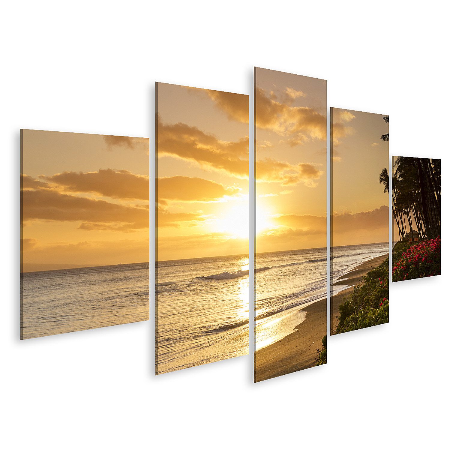 Leinwandbild Wunderschöner Tropischer Sonnenuntergang Kaanapali Beach Mau Bilder