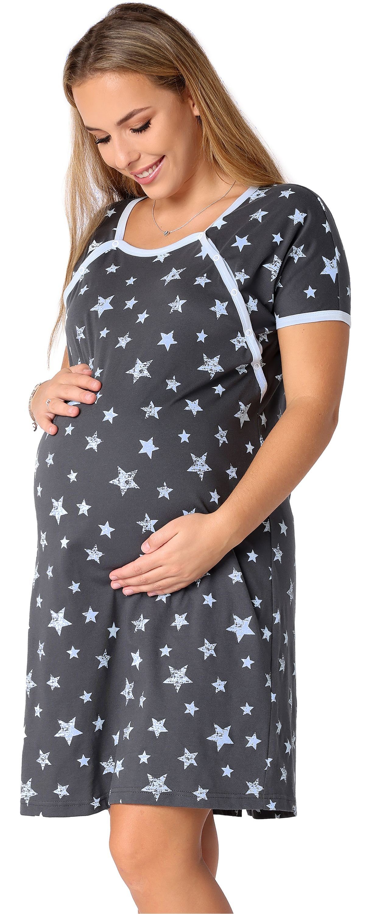 Be Mammy Umstandsnachthemd Damen Nachtkleid Umstandsmode Nachtwäsche Umstandsnachthemd BE20-286 (1-tlg)