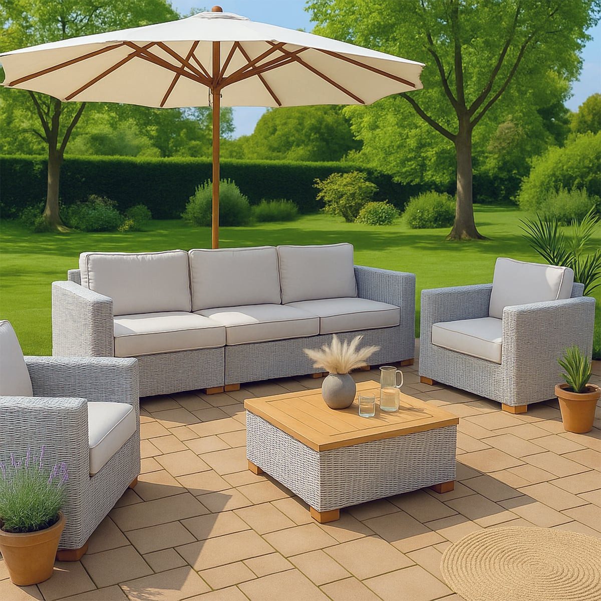 Garland Loungeset Havanna, (6-tlg), Gartenmöbel Set Teak Holz Polyrattan Aluminium Loungemöbel Terrasse