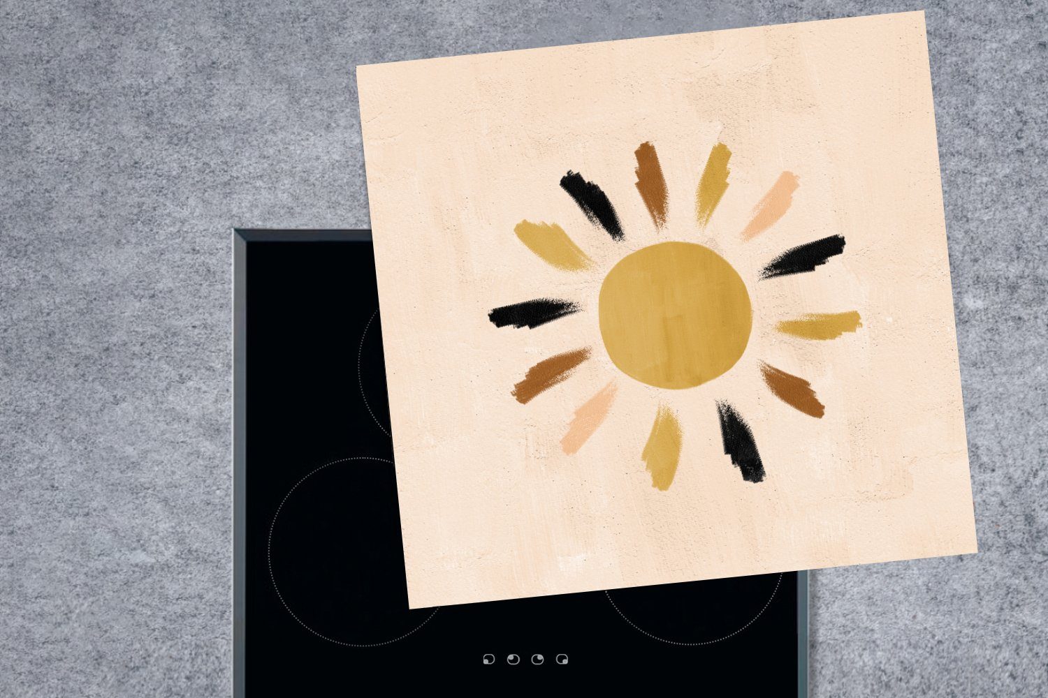 MuchoWow Herdblende-/Abdeckplatte Sonne - Raum küche Vinyl, für 78x78 cm, - - Ceranfeldabdeckung, Bohème Arbeitsplatte Pastell, (1 tlg)