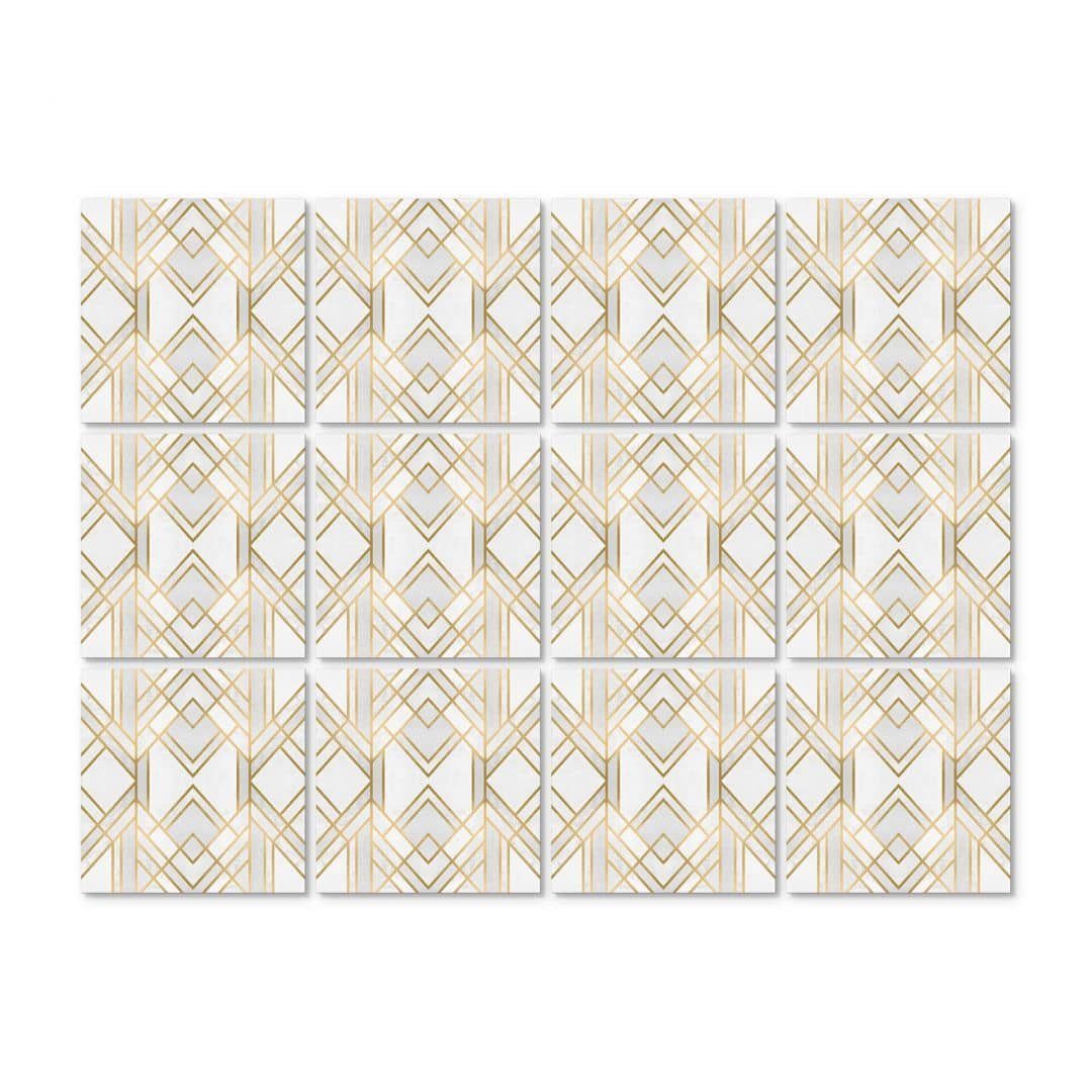 K&L Wall Art Fliesenaufkleber selbstklebend Klebefliese Sticker Art Deco Geometrisch Gold Küche