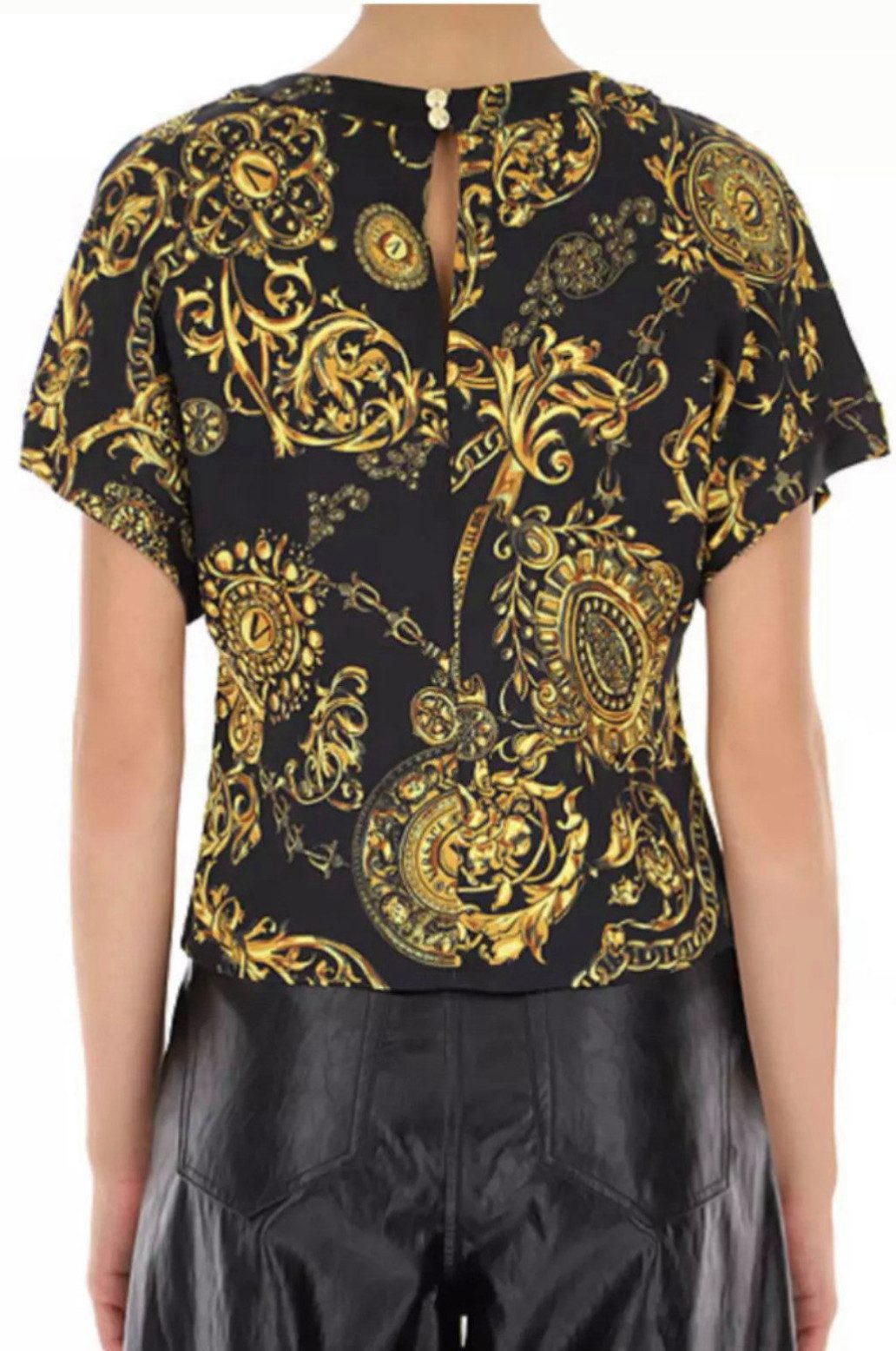 Versace Jeans Couture T-Shirt PATTERNED Barock Top Bluse Shirt T-shirt Iconic Retro Print goldfarbenen Knopfverschlüssen,ikonischen Print der Marke