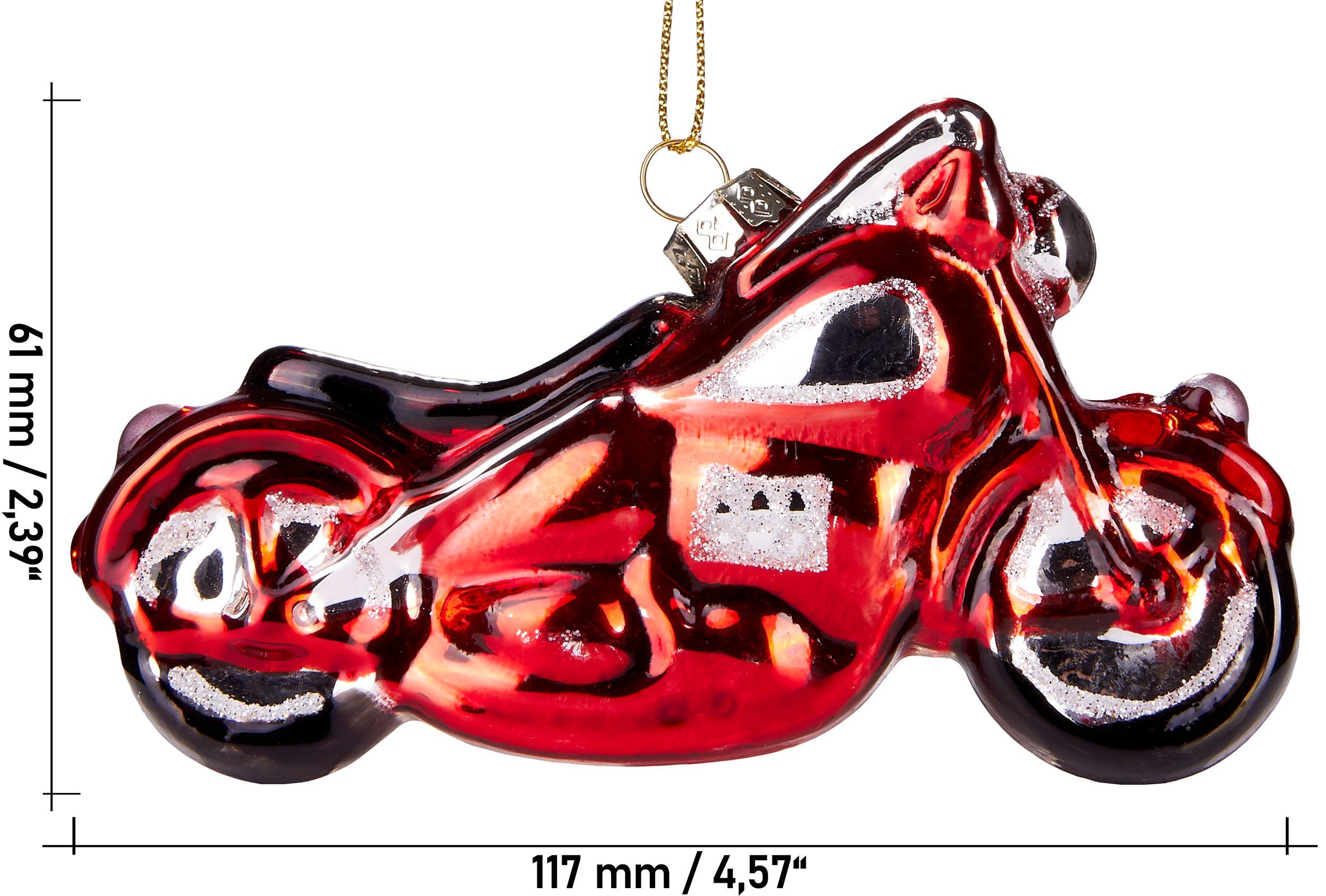 BRUBAKER Motorrad, Weihnachtskugel Glas, rasante aus Mundgeblasene cm ca. - Christbaumschmuck Weihnachtsdekoration handbemalt Rotes 12