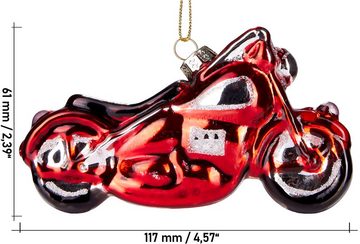 BRUBAKER Christbaumschmuck Mundgeblasene Weihnachtskugel Rotes Motorrad, rasante Weihnachtsdekoration aus Glas, handbemalt - ca. 12 cm