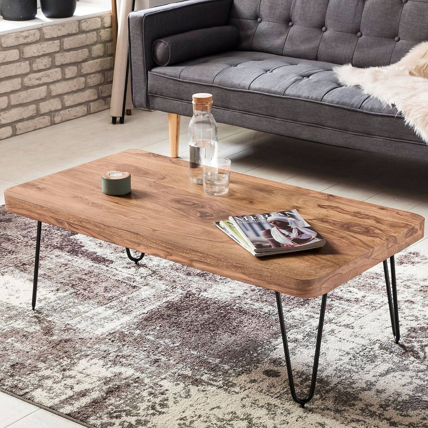 Lomadox Couchtisch, Massiv-Holz Akazie 115 cm breit Wohnzimmer-Tisch Design  Metallbeine Landhaus-Stil Beistelltisch B/H/T ca. 115/40/60cm online kaufen  | OTTO