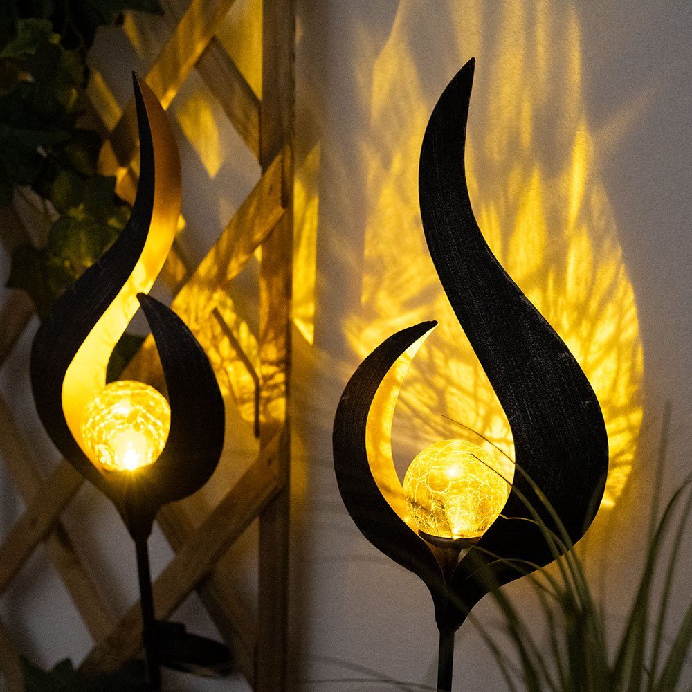 Globo LED Solarleuchte, LED-Leuchtmittel fest verbaut, Solarleuchte Außen Dekoration Stecklampe Hof Glas bronze LED 2er Set
