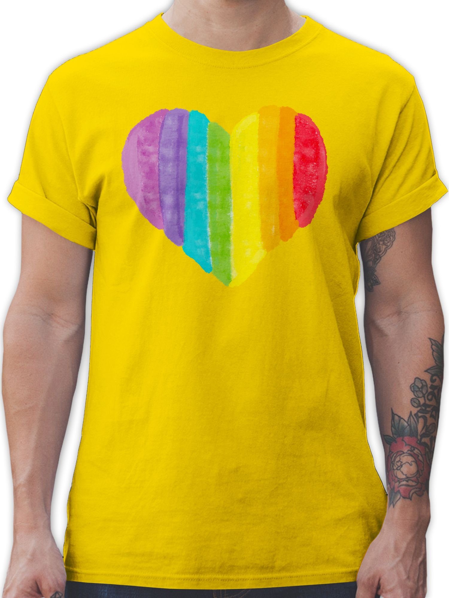 Shirtracer LGBT 03 Kleidung Regenbogen T-Shirt Gelb Herz