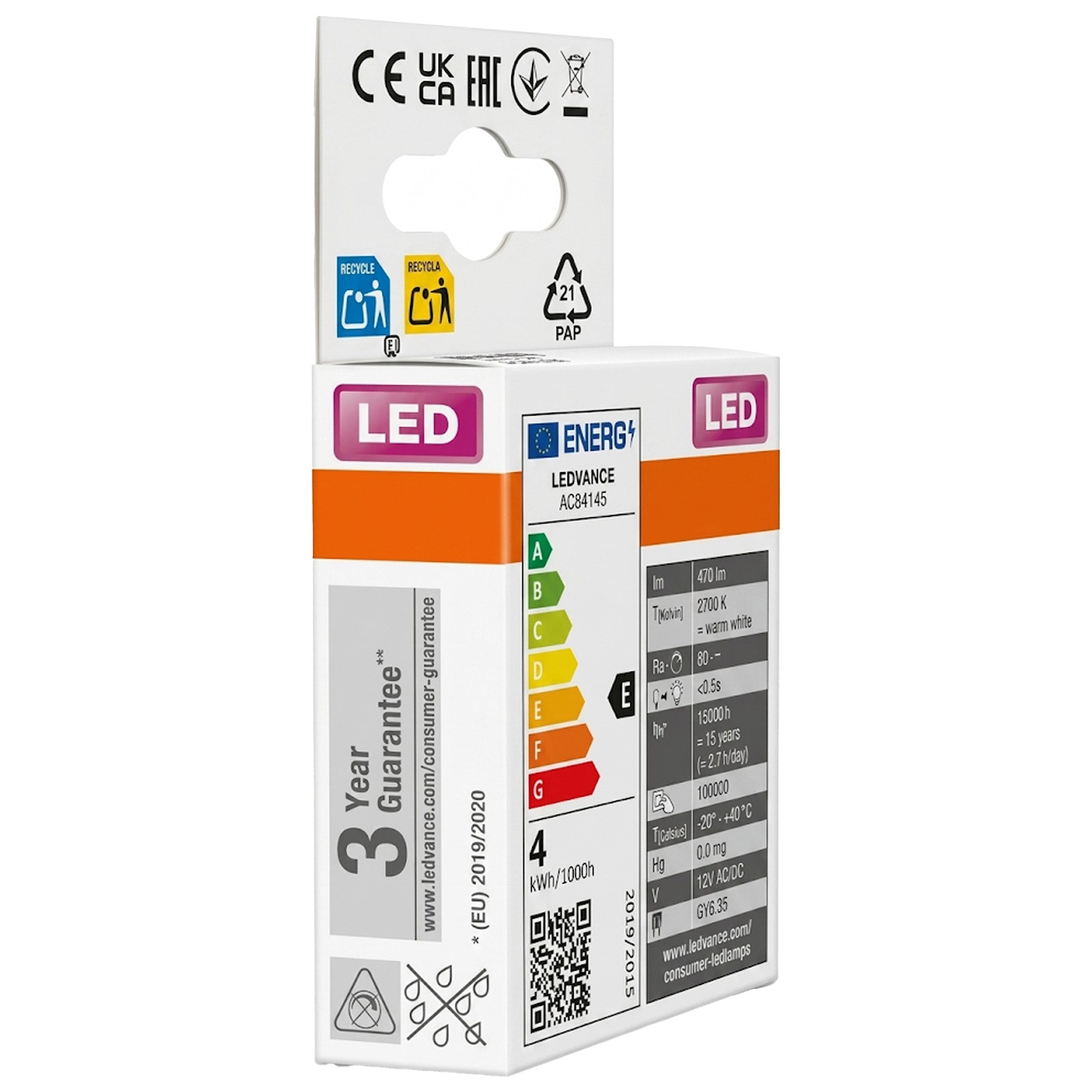 Osram LED-Leuchtmittel Osram LEDPIN40 CL – 3,3W GY6.35 Warmweiß, 6er-Pack, 6 St.