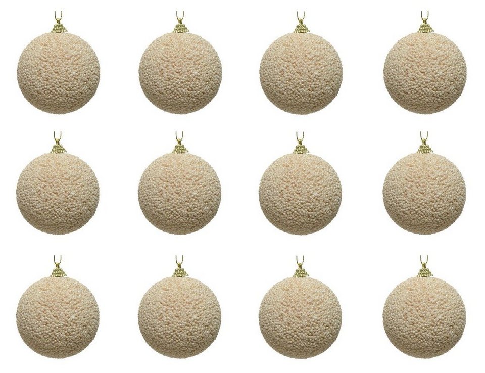 Weihnachtsbaumkugel, Set Perlen season champagner, Weihnachtskugeln decorations Decoris mit Kunststoff 12er 10cm