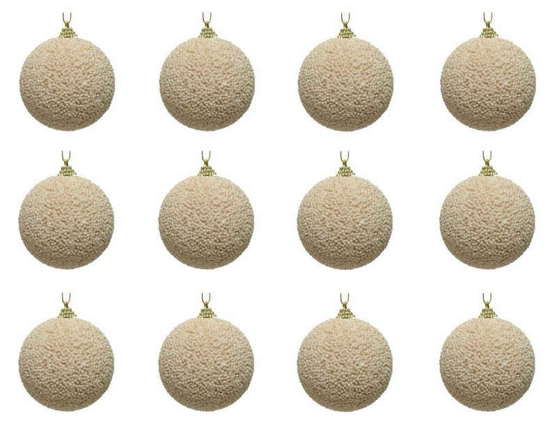 Decoris season decorations Weihnachtsbaumkugel, Weihnachtskugeln Kunststoff mit Perlen 10cm champagner, 12er Set