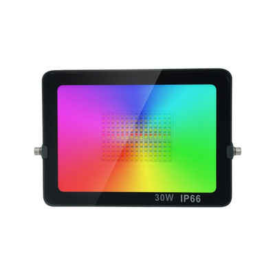 Jioson LED Flutlichtstrahler RGB Strahler Fluter, Mehrfarbig, IP66 30W WIFI mit 16 Mio. Farben, LED fest integriert, 140*112mm