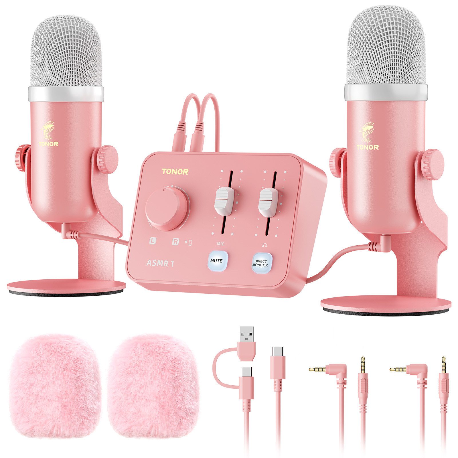 TONOR Podcast Mikrofon Set mit Audio Interface, ASMR Mikrofon, Audio Mixer Soundkarte