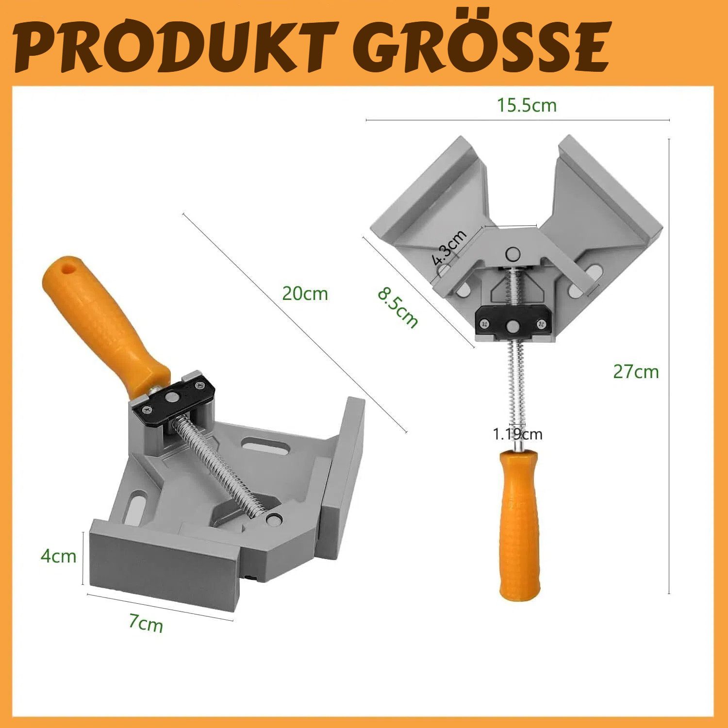 BlingBin Klemmen Winkelspanner 90 Grad mit Swing Kiefer, Winkelzwinge Positionierwinkel, (2 Stück Aluminium-Legierung Eckspanner für Holzarbeiten, Rahmenspanner, 2-St., 15,5*27*4cm), DIY Handwerkzeuge Eckklemme für Holz, Metall und Glas