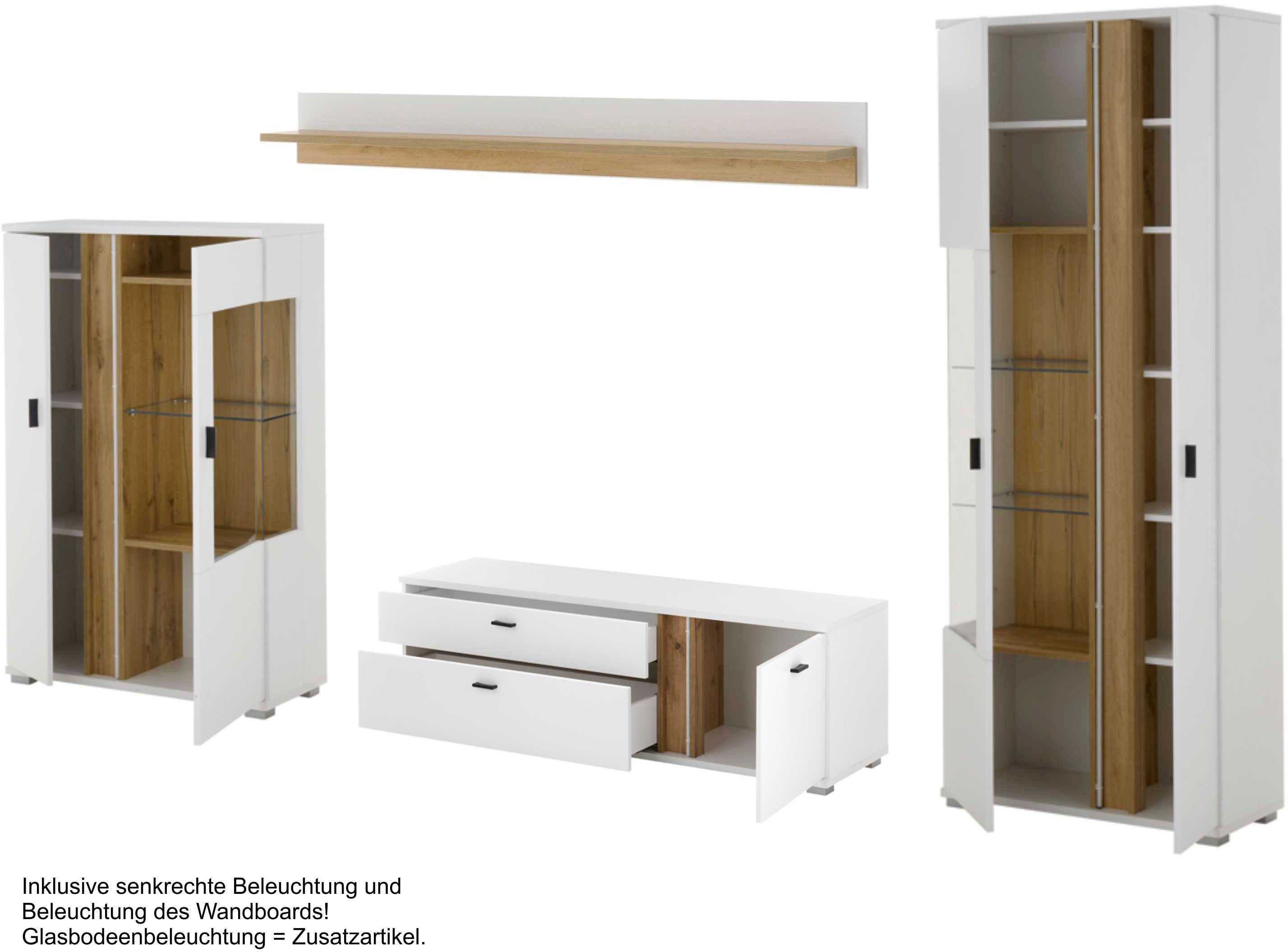 Home affaire Wohnwand LONG ISLAND, (Set, 4-St), in moderner Trendfarbe,inklusive senkrechter Beleuchtung,Breite 330 cm