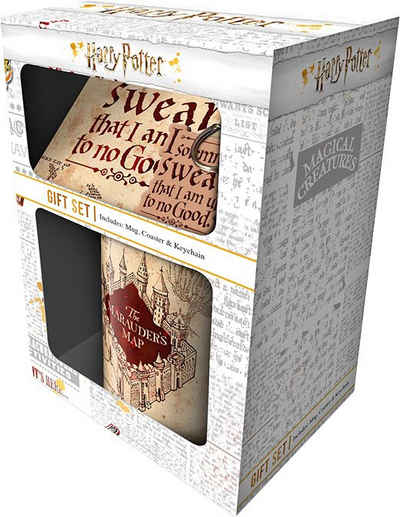 PYRAMID Tasse Geschenkset Harry Potter, Keramik, inkl. Untersetzter und Schlüsselanhänger