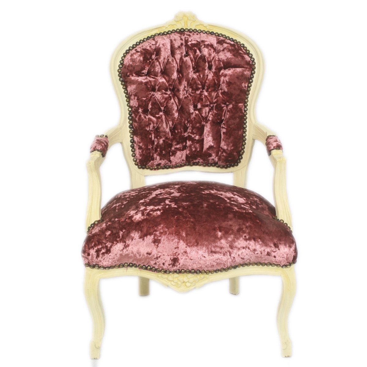 Casa Padrino Besucherstuhl Barock Salon Stuhl Bordeaux Velour Stoff / Creme - Antik Design Möbel