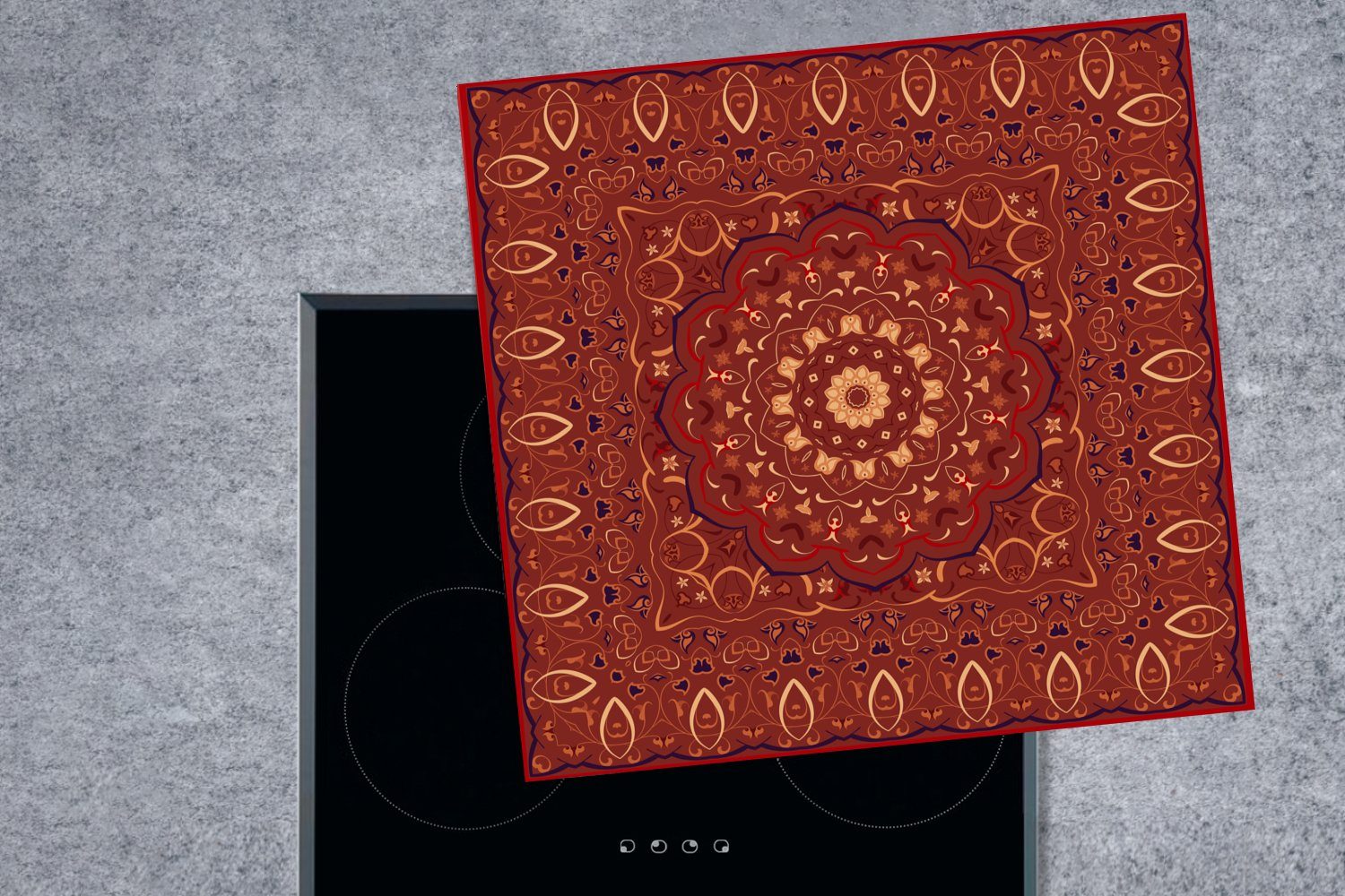 MuchoWow Herdblende-/Abdeckplatte (1 cm, Mandala Vinyl, tlg), Persischer Arbeitsplatte 78x78 - Rot, Ceranfeldabdeckung, - für - Teppich küche Muster