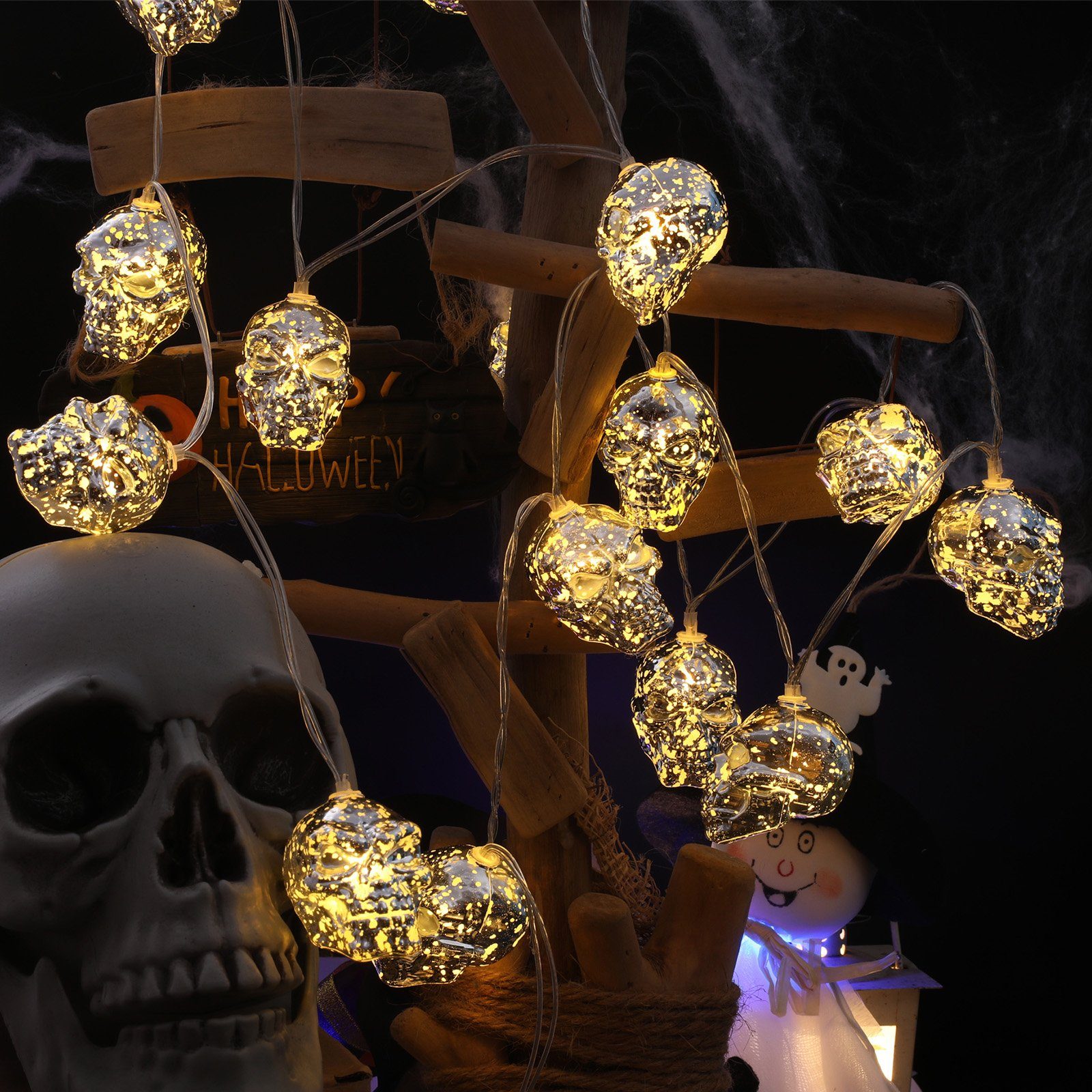 Sunicol LED Dekolicht Halloween Golden Skull batteriebetrieben, Lights, Warmweiß, wasserdicht Fairy Fernbedienung, wasserdicht