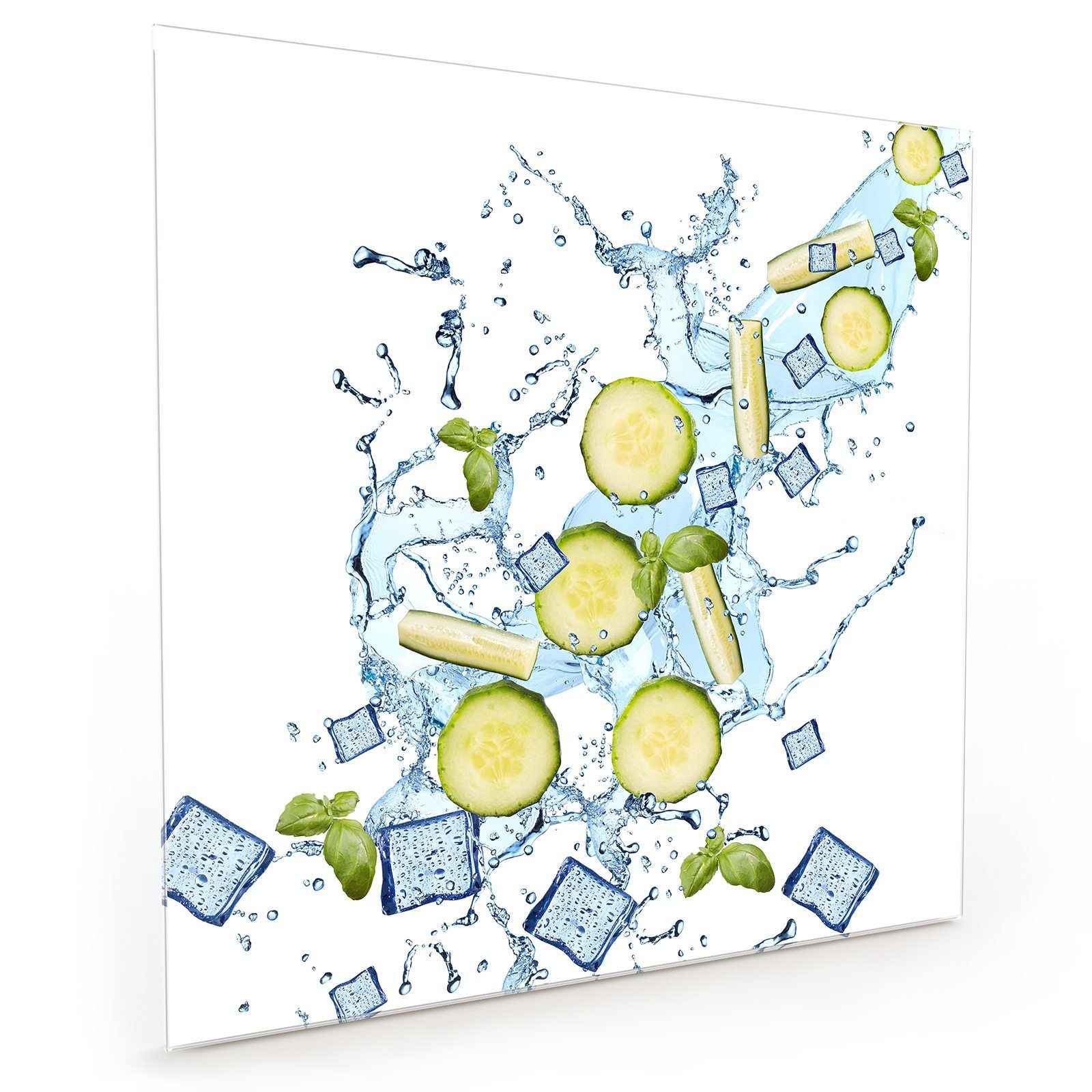 Primedeco Küchenrückwand Küchenrückwand Spritzschutz Glas mit Motiv Zucchetti im Wasser Splash
