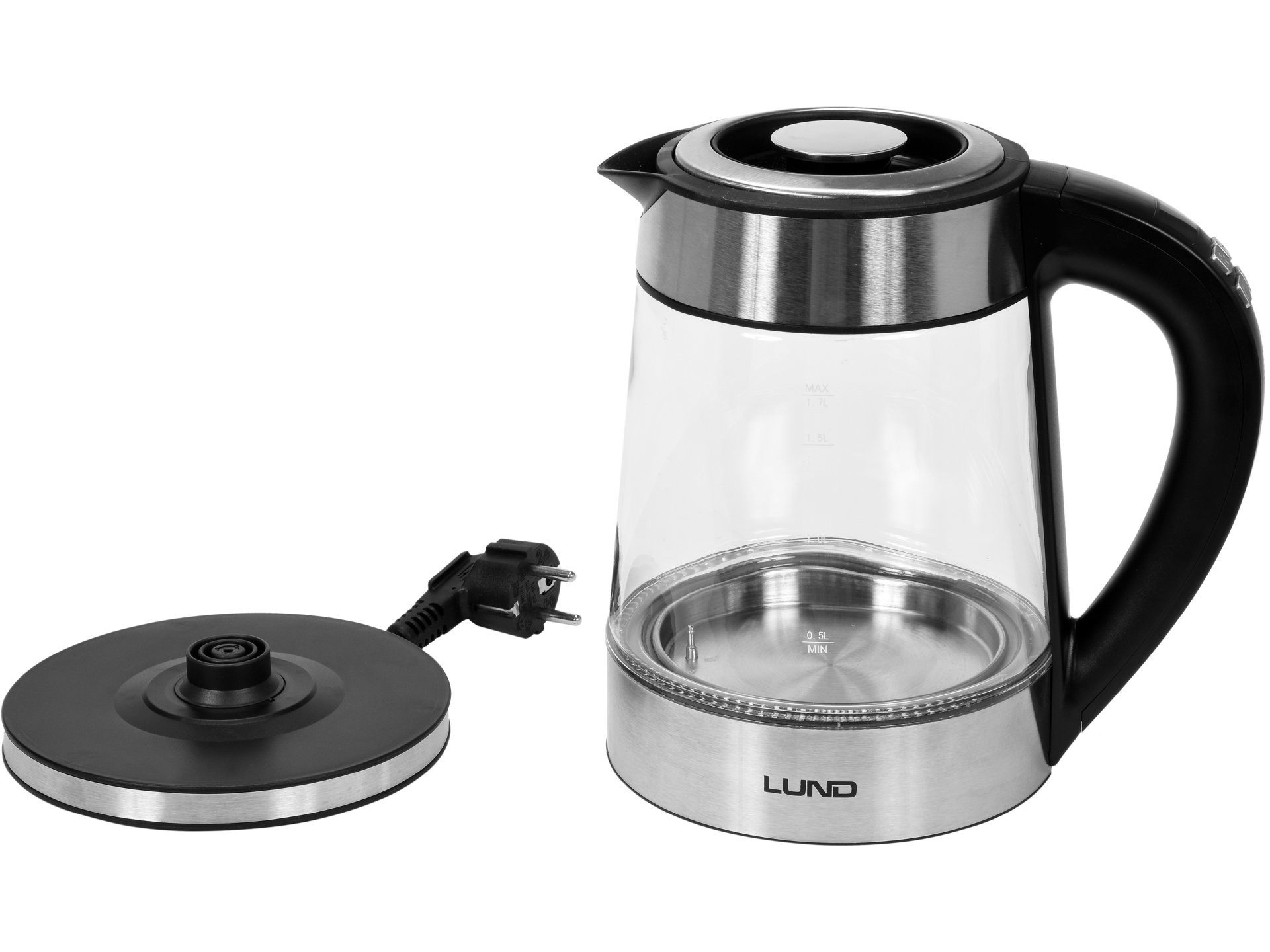 Lund Reise-Wasserkocher Wasserkocher LED Glas 1,7 l Temperatureinstellungsfunktion 2200W, 2200 W