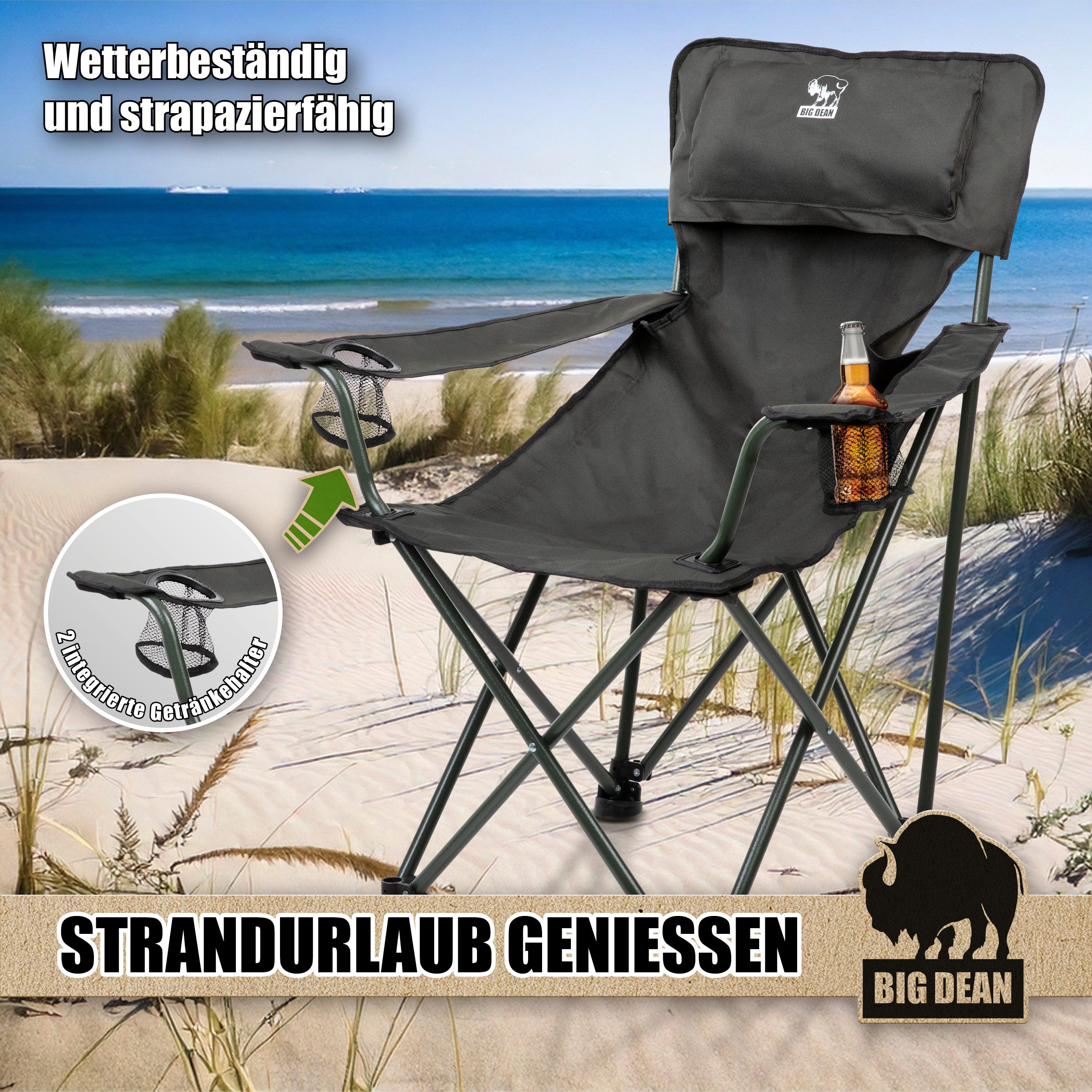 BigDean Campingstuhl Luxus Campingstuhl Faltbar Extra groß 150 KG Belastbar, bequem (Packung, 1 St), Luxus Faltstuhl, Wasserabweisend, Uv-Beständig – Bild 5 von 5