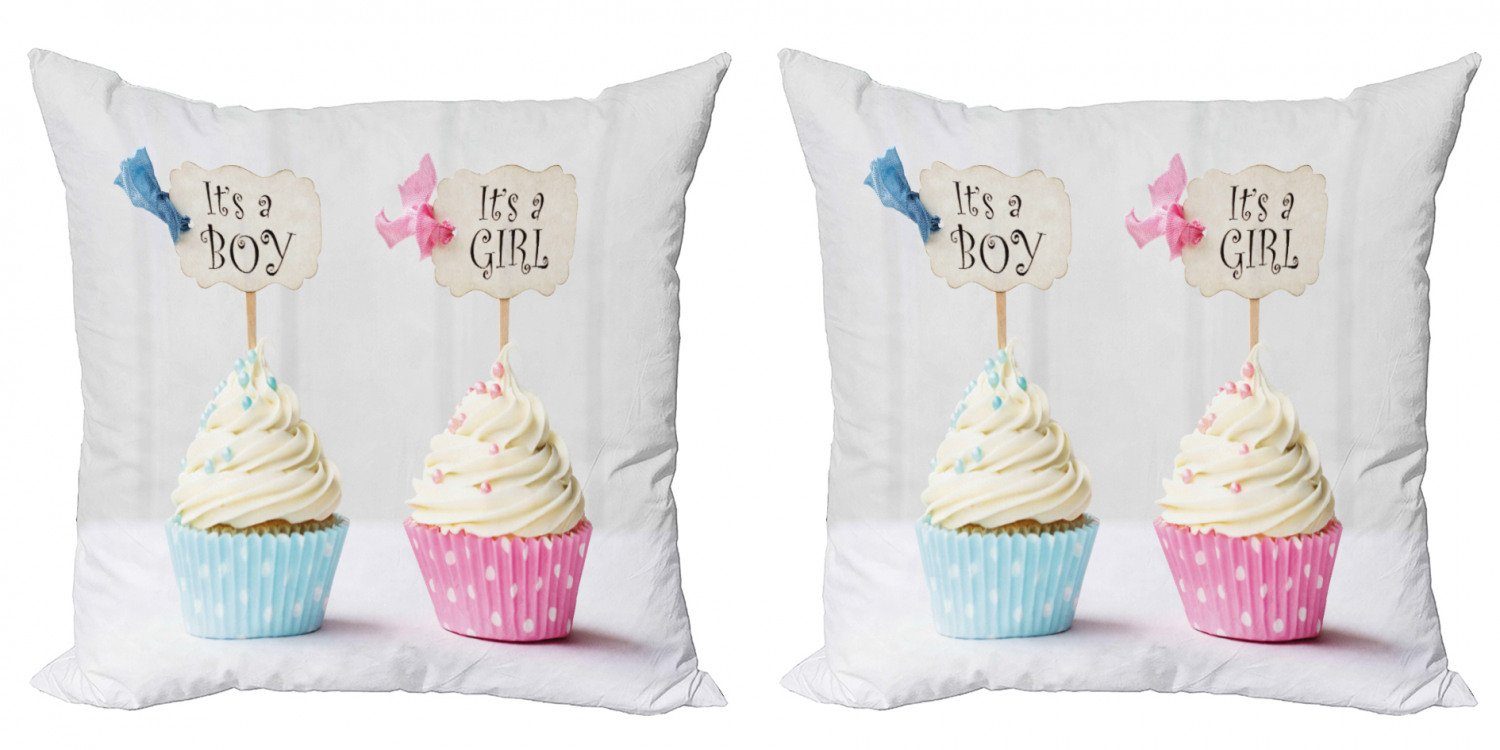 Kissenbezüge Modern und Digitaldruck, Doppelseitiger Jungen-Mädchen-Cupcakes Rosa (2 Blau Stück), Accent Abakuhaus