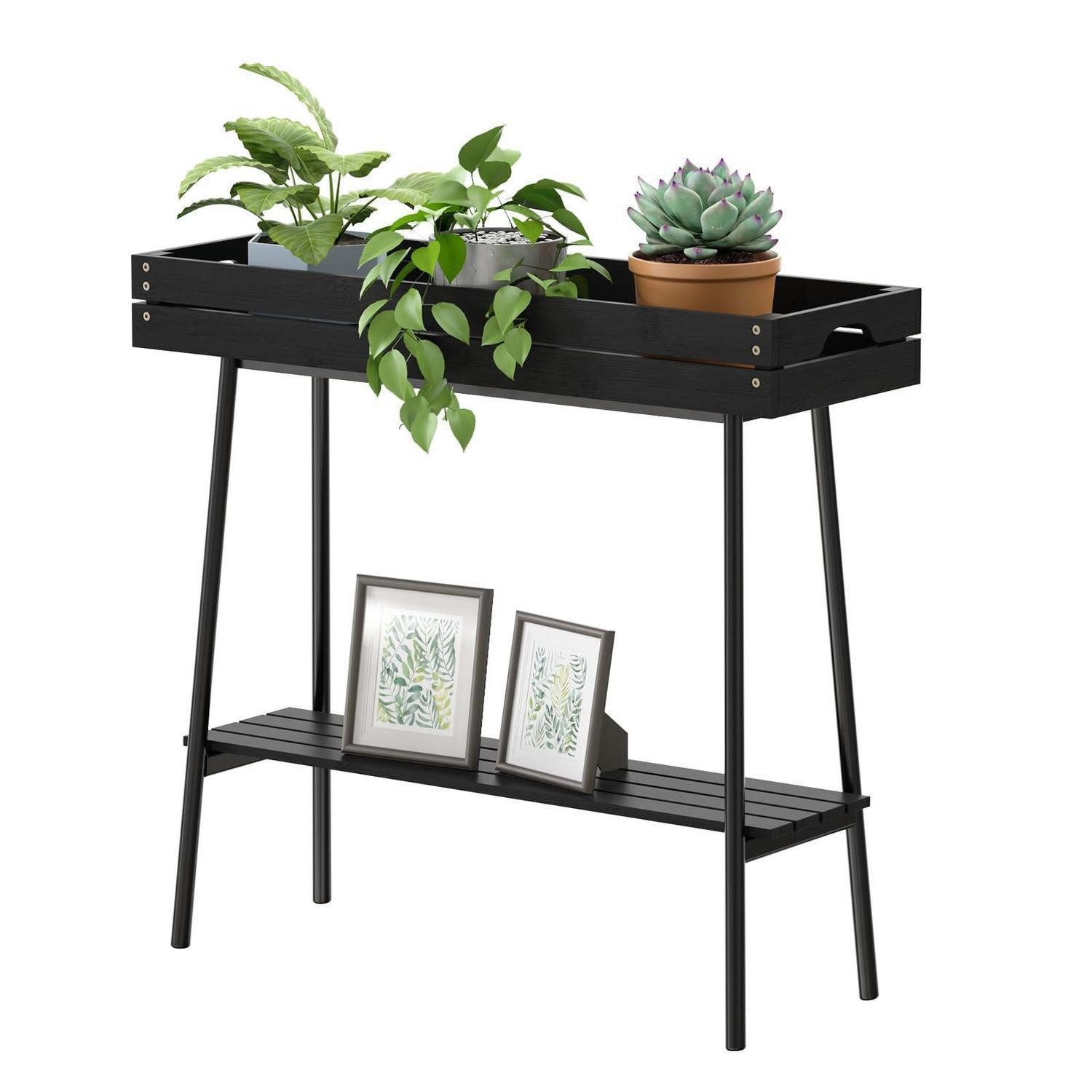 LuxusKollektion Blumenbank Pflanzenständer Bambus Hoch Schwarz (1 St)