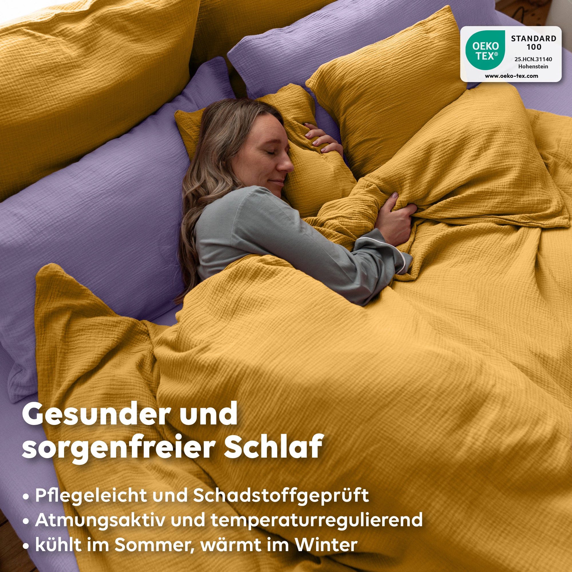 lilimaus Bettwäsche Musselin Bettbezug-Set 135x200 155x220 200x200 - Baumwolle, 2 teilig, Set mit seitlichem Reißverschluss - kühl im Sommer, warm im Winter