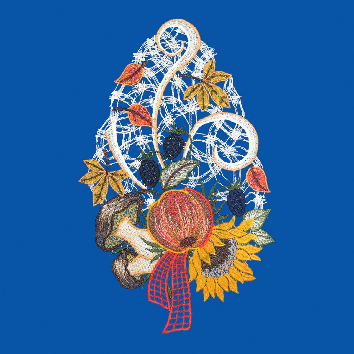 W. Reuter & Sohn - Plauener Spitze® Fensterbild Fensterbild "Herbstblumen" farbig