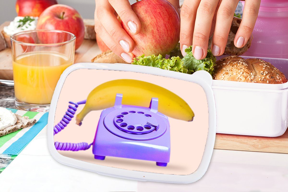 Telefon - Lila Erwachsene, Brotbox Banane (2-tlg), und - Mädchen weiß Kinder Brotdose, für Gelb, und Jungs für MuchoWow Lunchbox Kunststoff, -