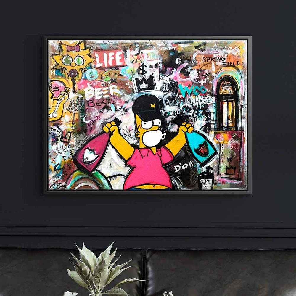 Rahmen comic goldener lifestyle Simpsons DOTCOMCANVAS® Simpson Leinwandbild Collage quer Pop Collage, Art Leinwandbild Champagner