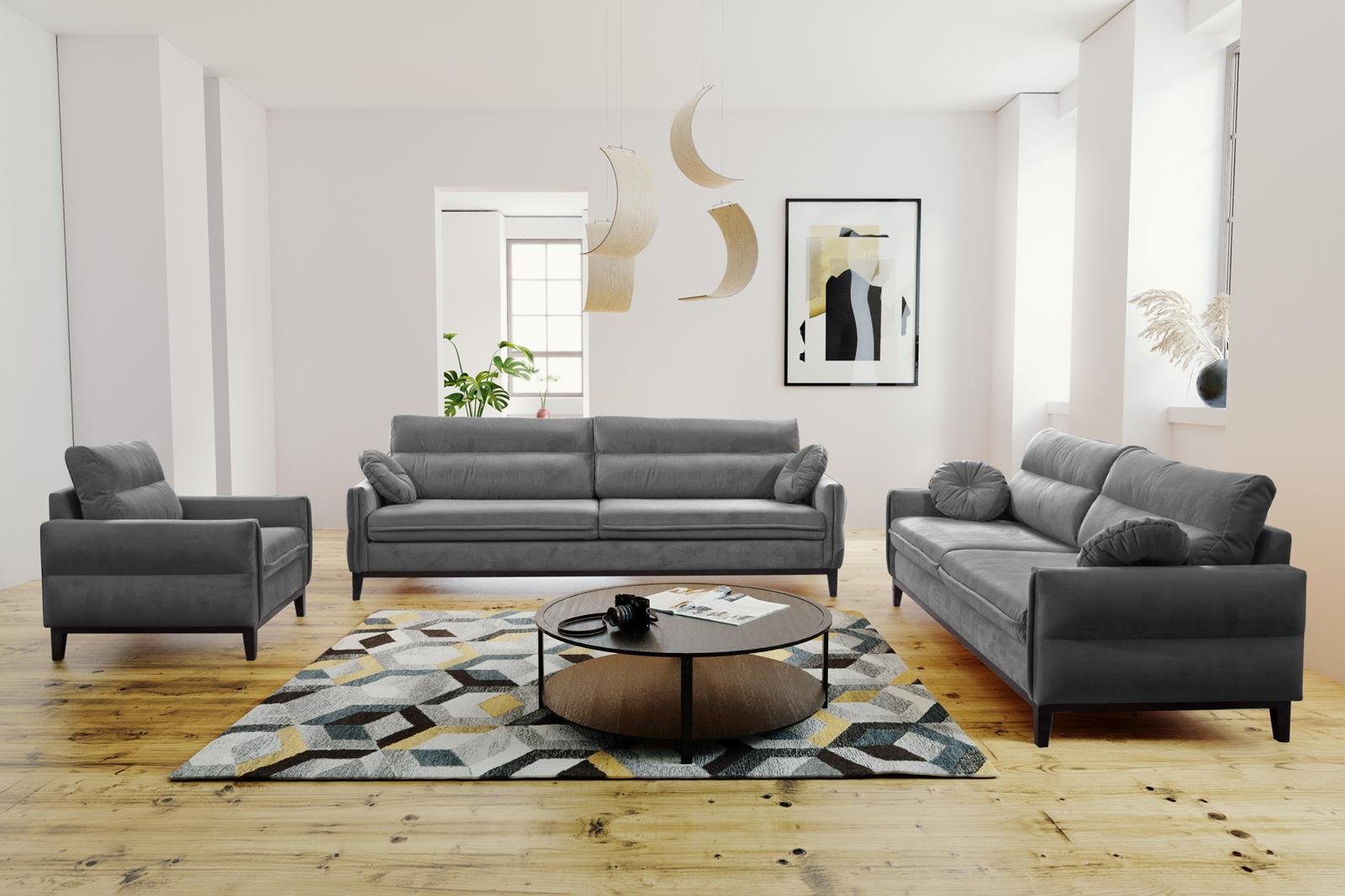 Beautysofa Sofa Belweder, skandinavisches Wohnzimmer, für Dreisitzer 22) im Sofa Polstercouch Grau aus (kronos 268 3-Sitzer cm breite, Stil Velourstoff