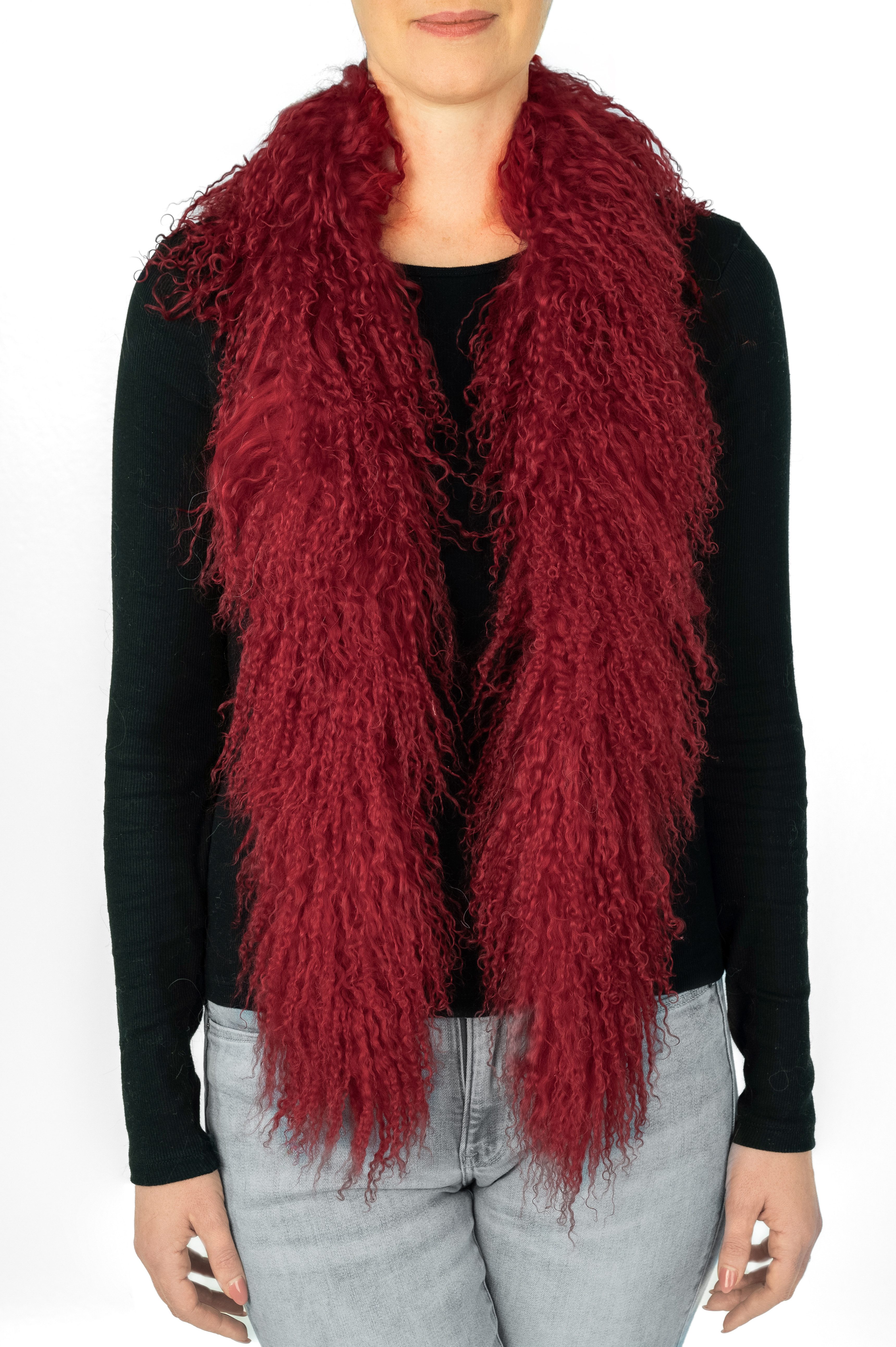 LIRA Deko Wollschal 100 % Lammfell Damen BOA Tibetlamm Schal mongolischer Schal Pelzschal, Design BOA Damenschal, feingelockt, 100 % Tibetlamm, Länge 140 cm