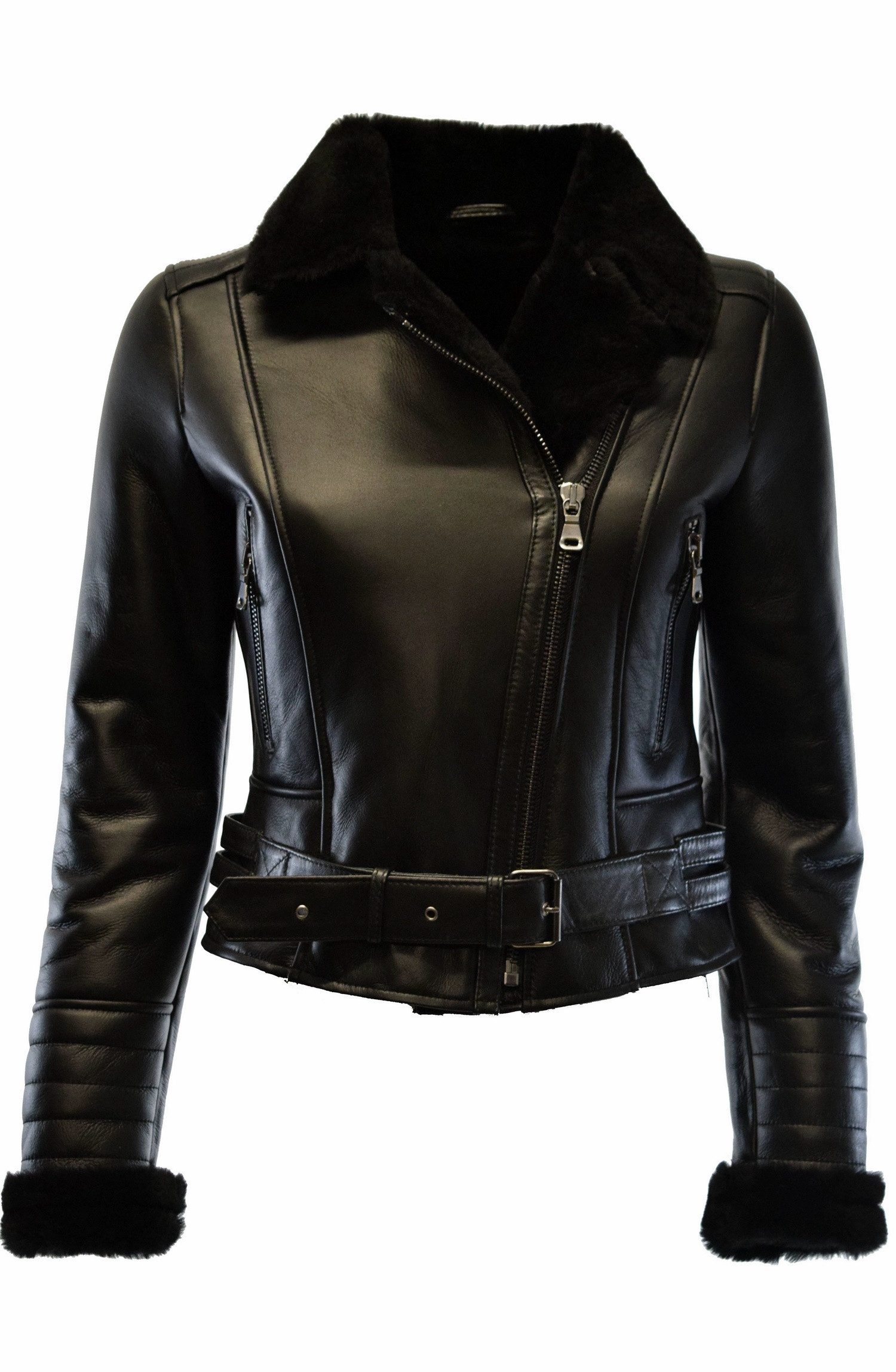 Zimmert Leather Lederjacke Lionni Lammfelljacke Fell Schwarz Cropped Biker günstig online kaufen