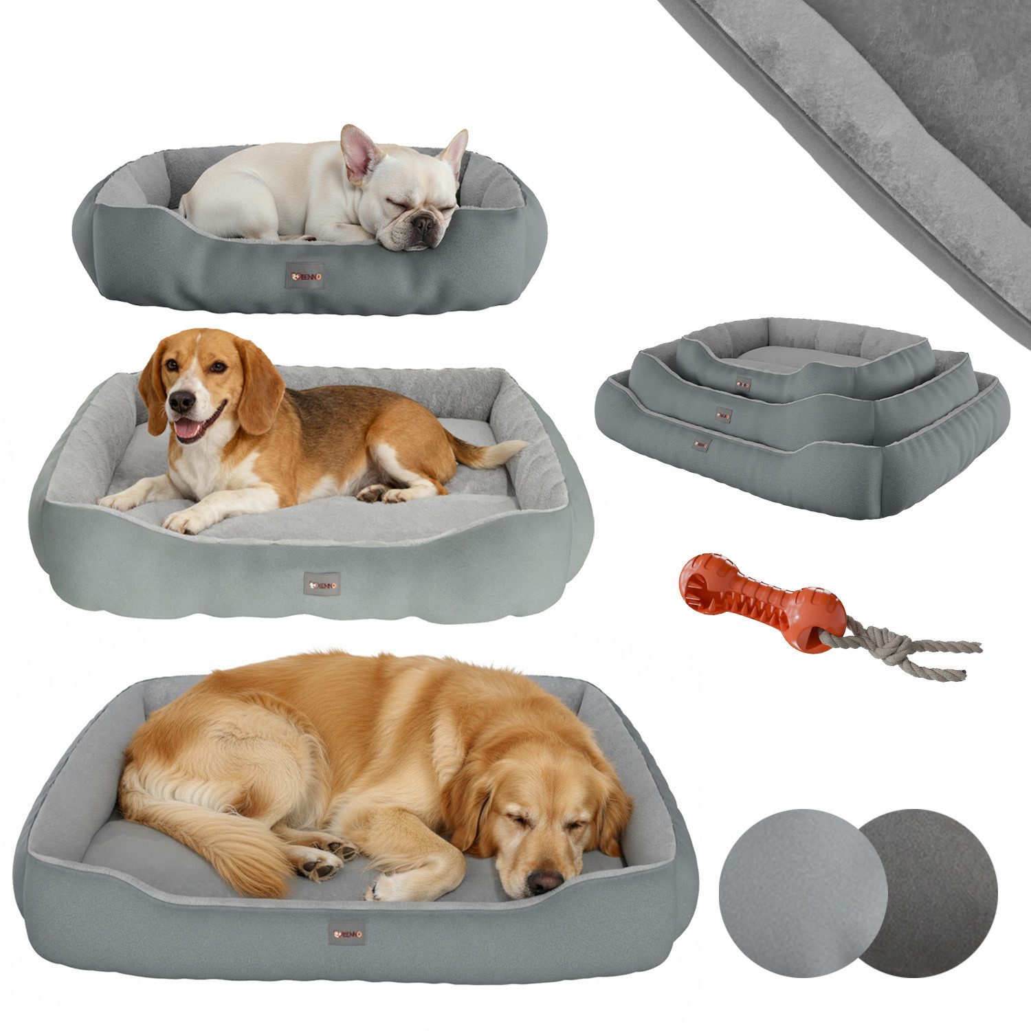 BENNO Tierbett Hundebett SAMMY 65x50x16 cm, quadratisch, rutschfest, Polyester, quadratisches Kuschelbett, waschbar, rutschfest
