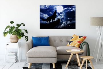 Pixxprint Leinwandbild Wolf im Mondschein, Wolf im Mondschein (1 St), Leinwandbild fertig bespannt, inkl. Zackenaufhänger