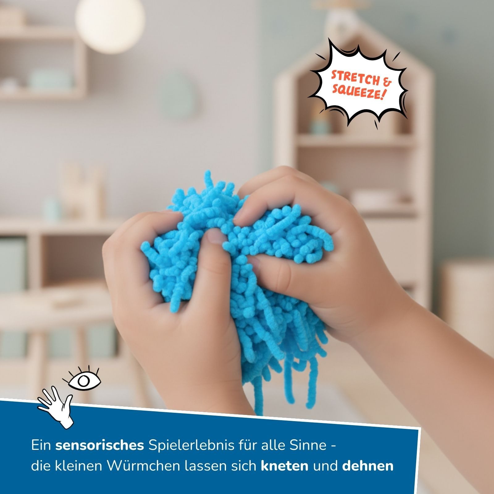 alldoro Fidget-Gadget Squishy Worms, 1440g blaue Fidget-Würmchen, Sensorisches Anti-Stress Spielzeug mit coolem Zappel-Effekt zum Kneten