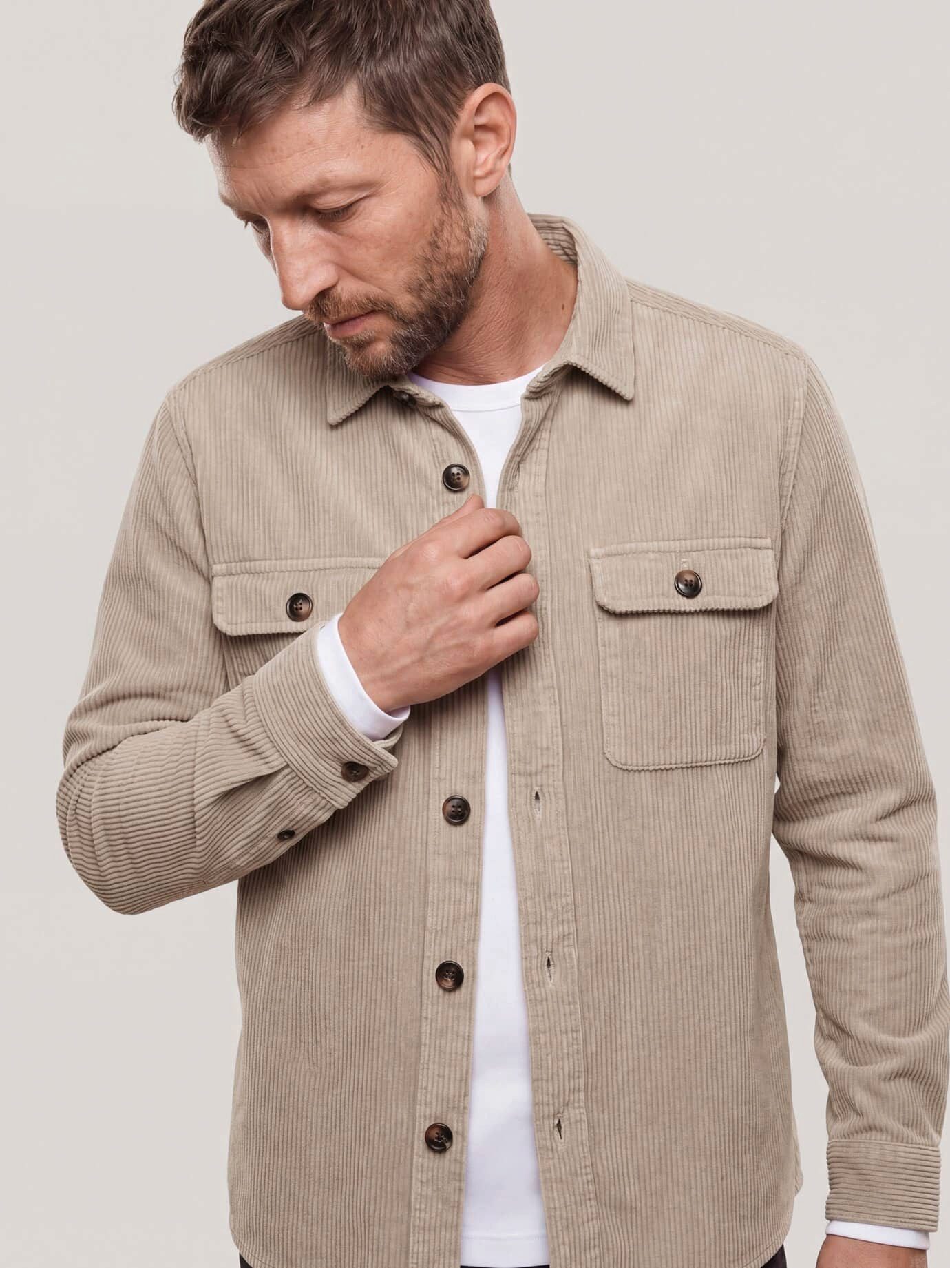 Walbusch Langarmhemd Herren Overshirt aus Breitcord Regular fit Kentkragen Langarm, modern, pflegeleicht