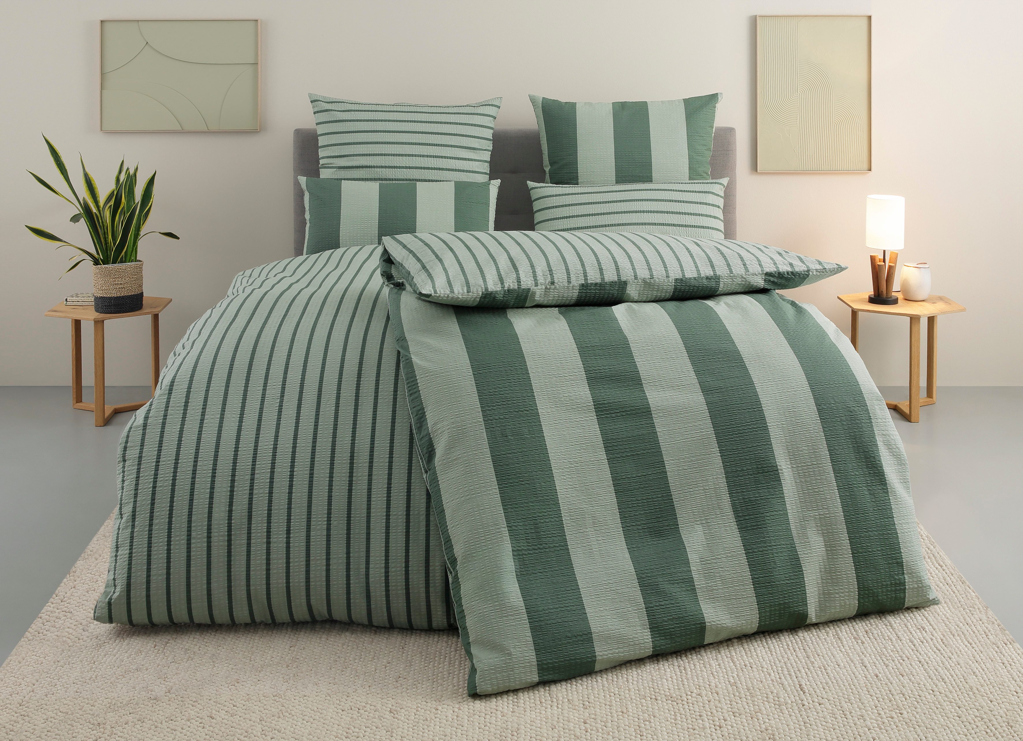 OTTO home Wendebettwäsche Sari in verschiedenen Qualitäten, Seersucker, 2 teilig, ab Gr. 135x200 cm, Wendedesign, moderne Bettwäsche mit Streifen