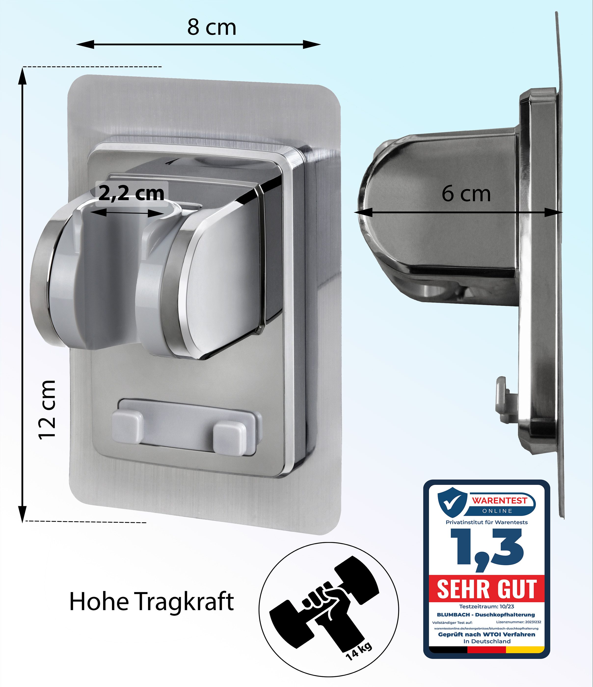 Blumbach Brausehalter - Sticky Duschkopfhalterung ohne Bohren, DAS ORIGINAL - Duschkopf Halterung mit extra starkem Klebepad