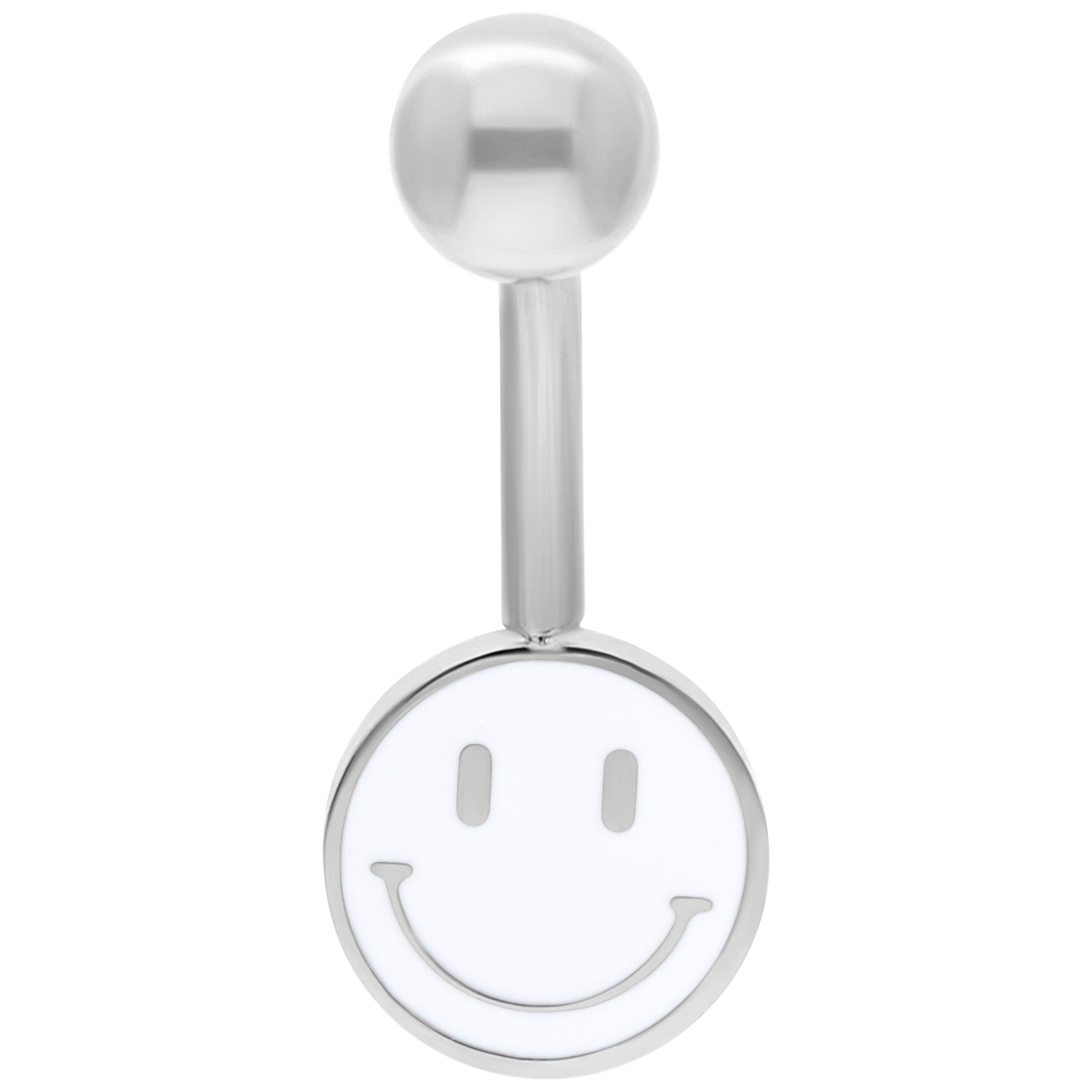Wildcat Bauchnabelpiercing White Smiley Bananabell für Bauchnabel, Länge: 10,0mm, 1 Stück, Chirurgenstahl 316L - wasserfest, langlebig, hautverträglich