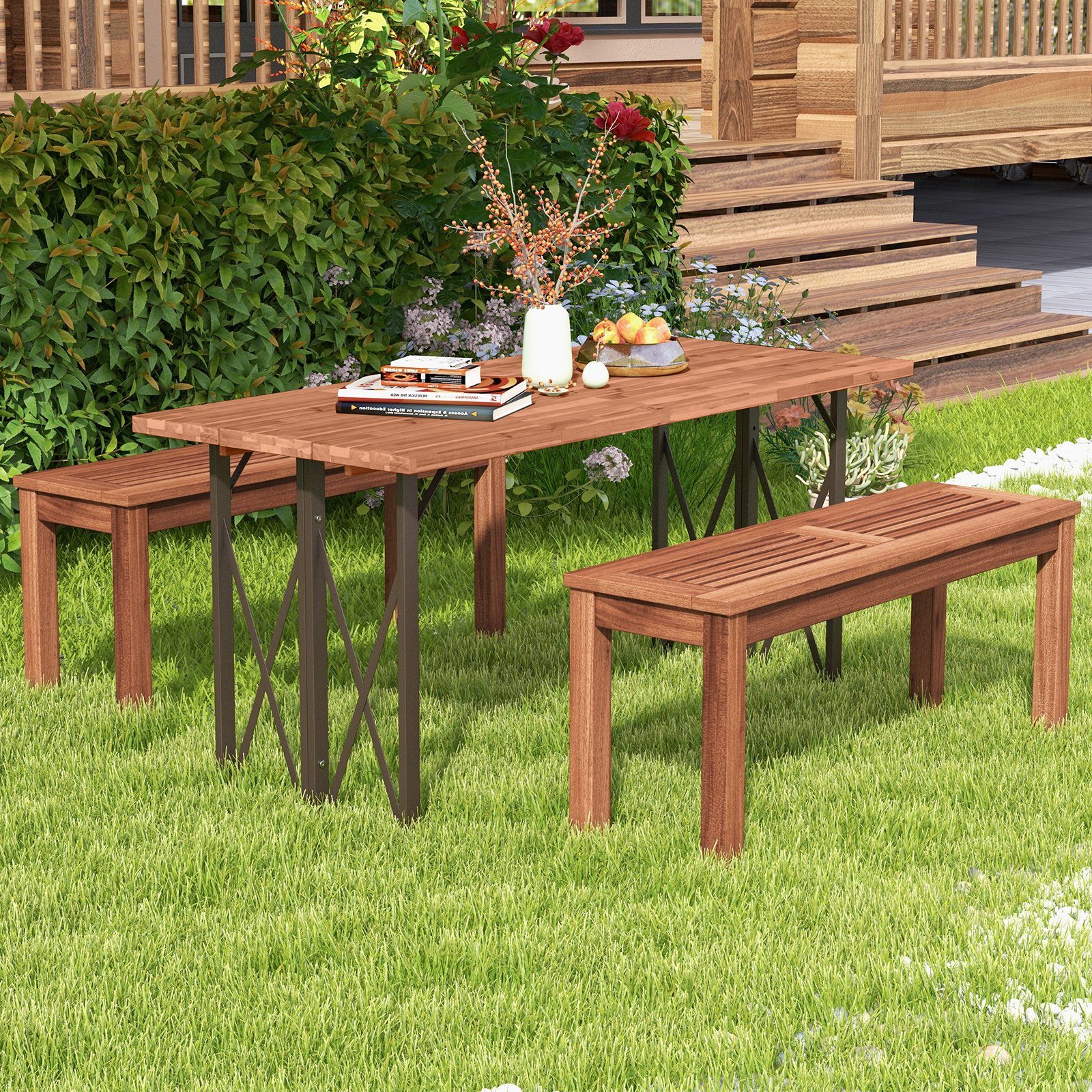 COSTWAY Gartenbank (2-St), wetterfest, 2-Sitzer Massivholz, günstig online kaufen