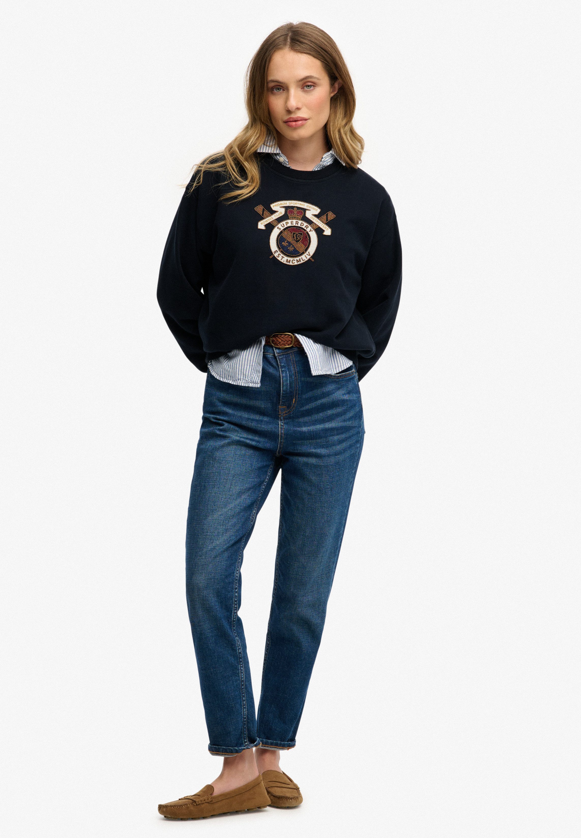 Superdry Sweatshirt Crest Loose Crew aus Baumwolle und Sweatware, normale Passform, mit Rundhalsausschnitt