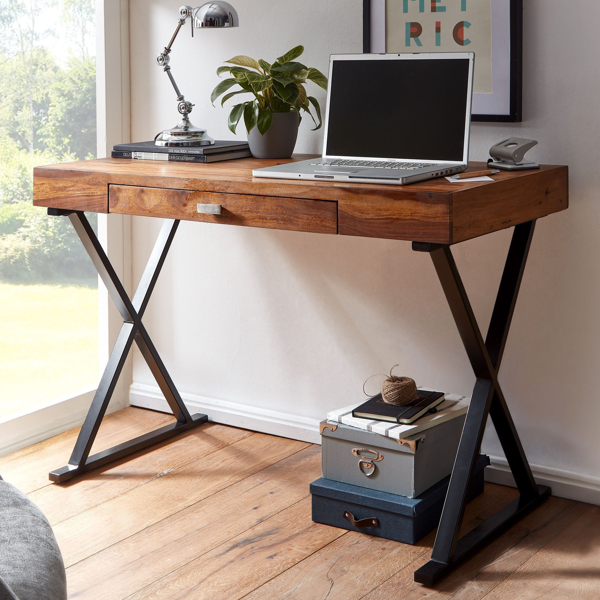 FINEBUY Schreibtisch FB31447 (120x55x78 cm Massivholz günstig online kaufen